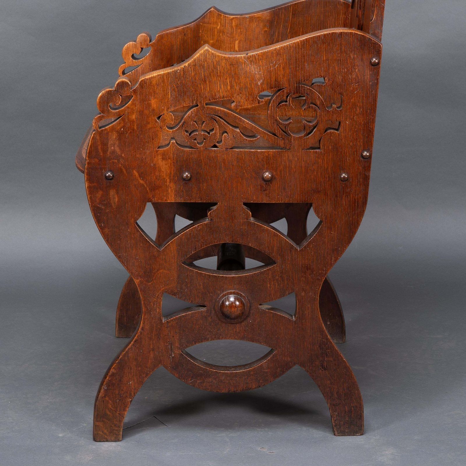 photo vintage A High Gothic Revival Oak Armchair With Carved And Fretwork Sides