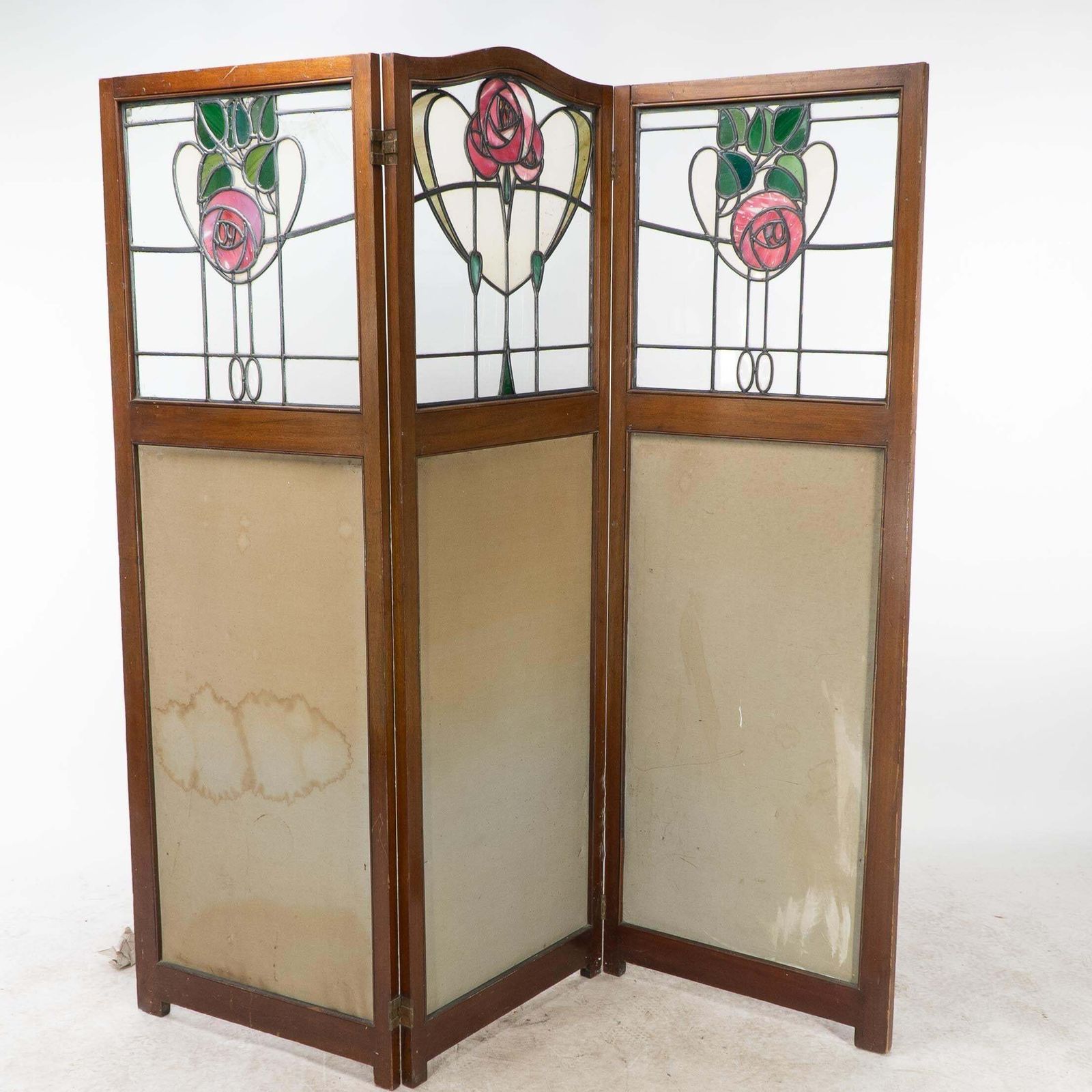 4895.0 Liberty & Co. Glasgow Style Arts & Crafts Walnut Three Fold Screen photo