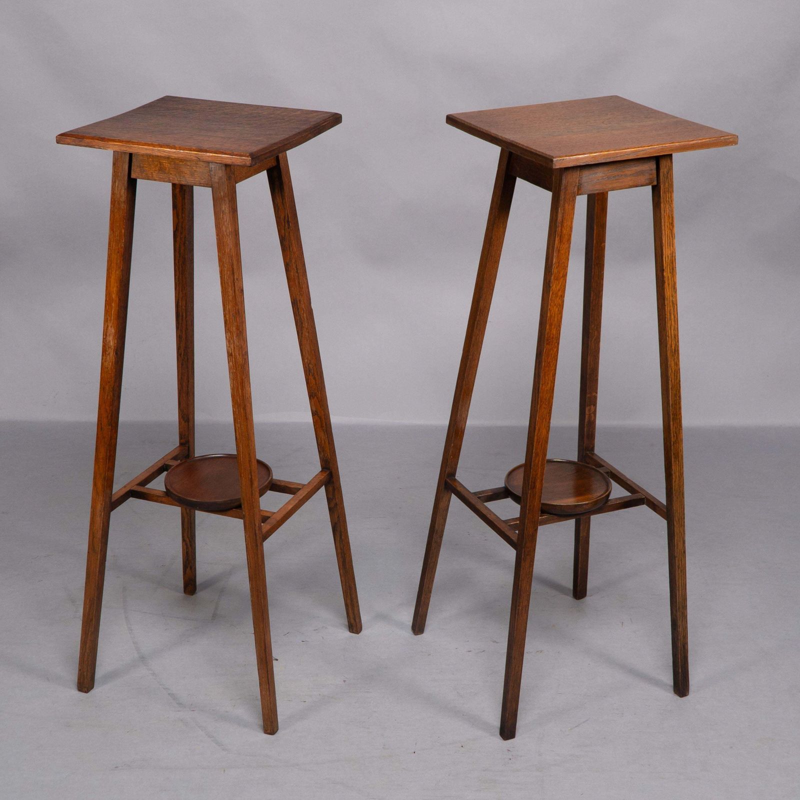 A Rare Pair Of Arts & Crafts Oak Plant Stands With Square Tops And Tapering Legs photo furniture