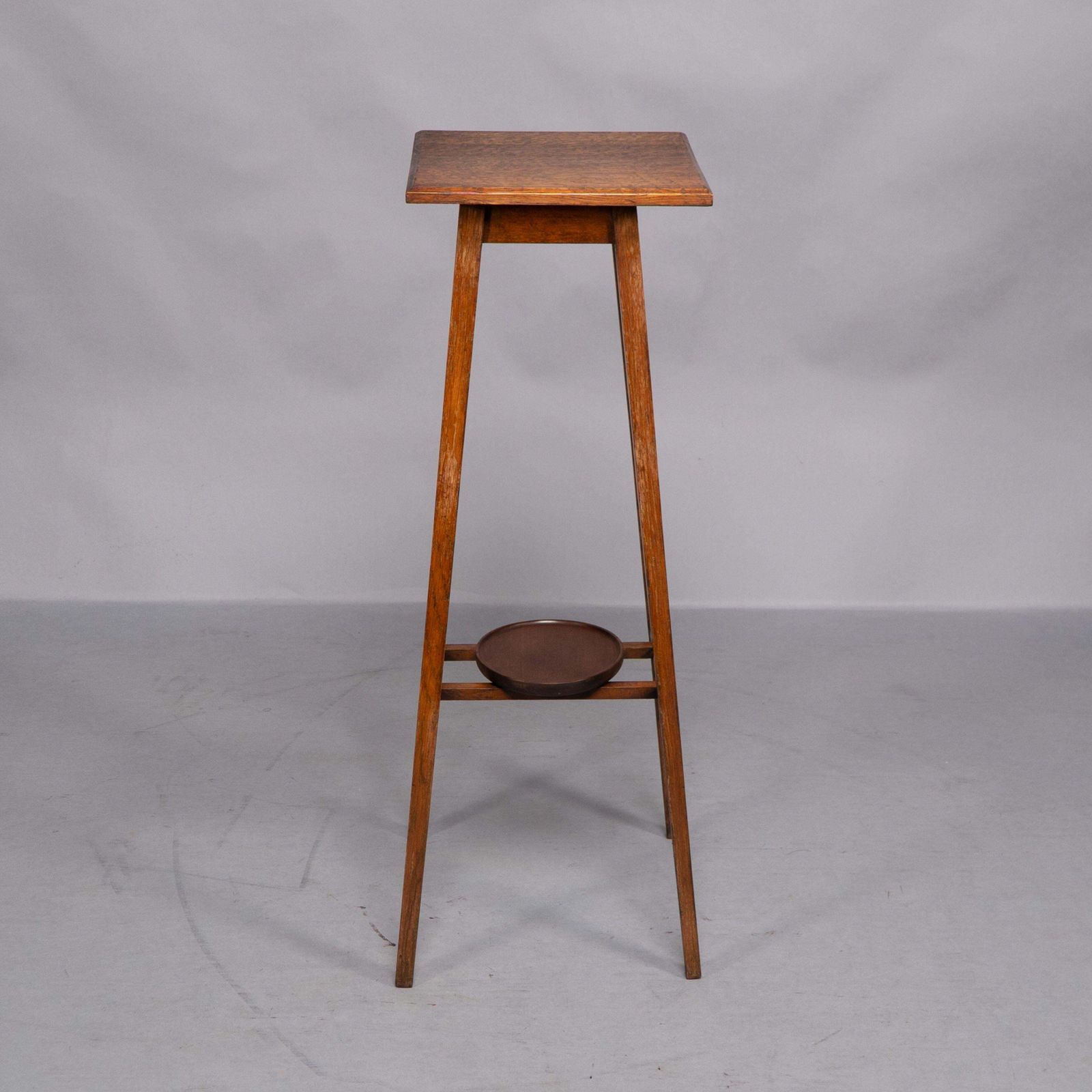 A Rare Pair Of Arts & Crafts Oak Plant Stands With Square Tops And Tapering Legs photo for sale