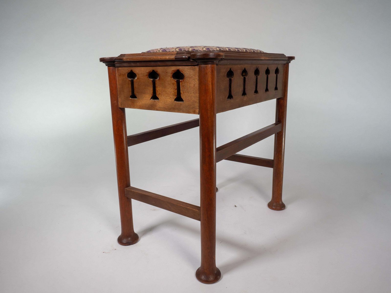 Liberty & Co Attri. Glasgow School Walnut Piano Stool W. Storage Under The Seat photo vintage
