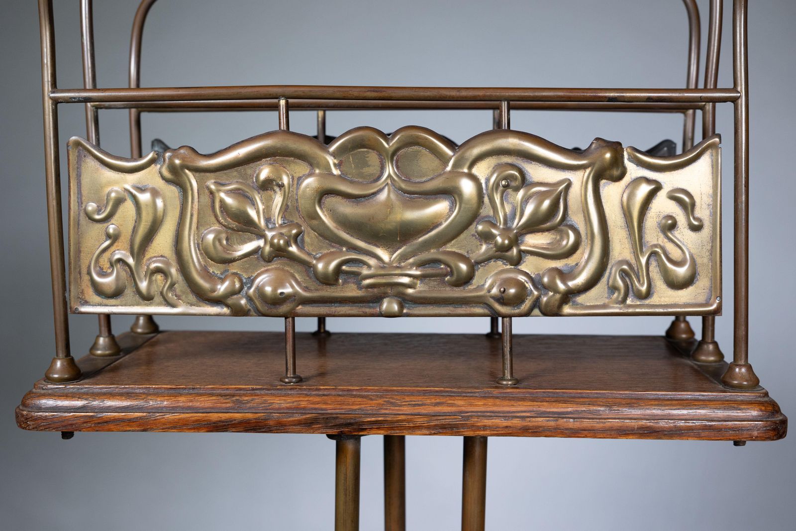 Townshends Brassfounders. An Arts & Crafts Revolving Tripod Magazine Rack photo buy