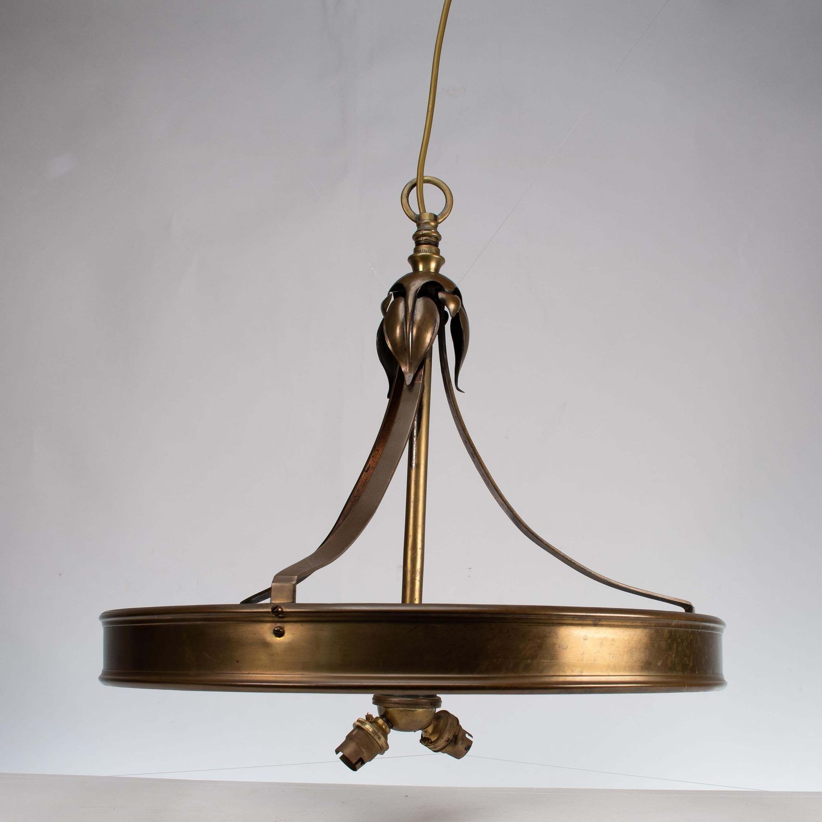 An Arts & Craft Ceiling Light With Stylized Petals & A Circular Brass Ring photo 1530.0