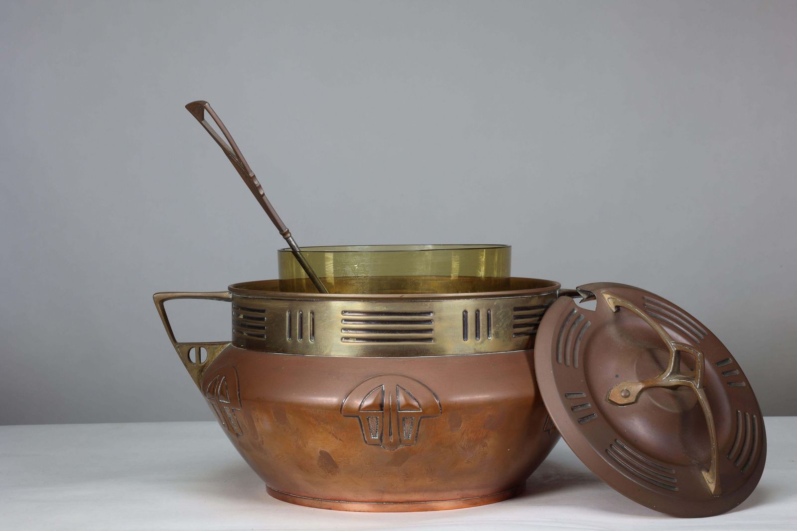 Carl Deffner. An Early Secessionist Style Copper And Brass Punch Bowl And Lid photo furniture