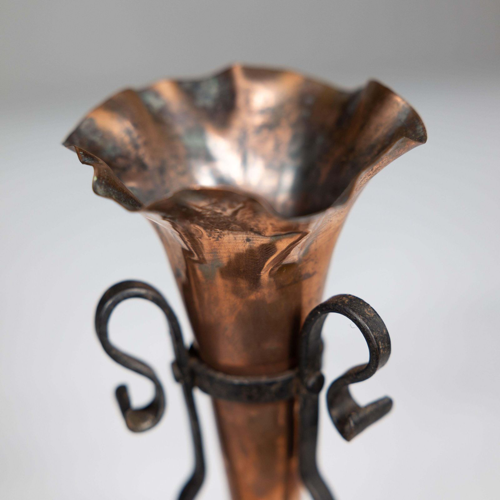 Home Decor An Arts And Crafts Copper And Hand Wrought Iron Conical Flower Vase photo
