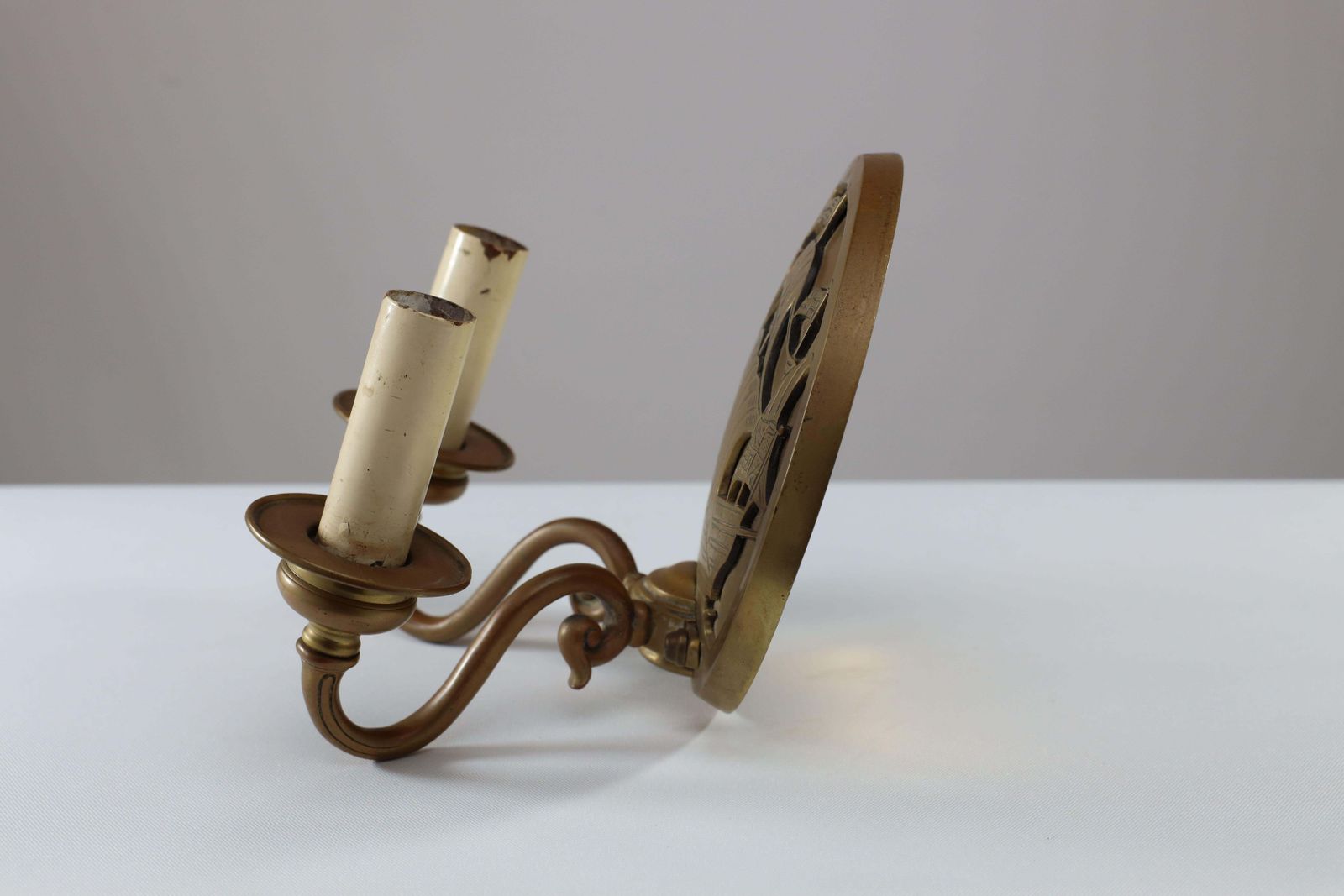 A Pair Of Arts And Crafts Brass Wall Lights With Galleons In Sail. photo buy
