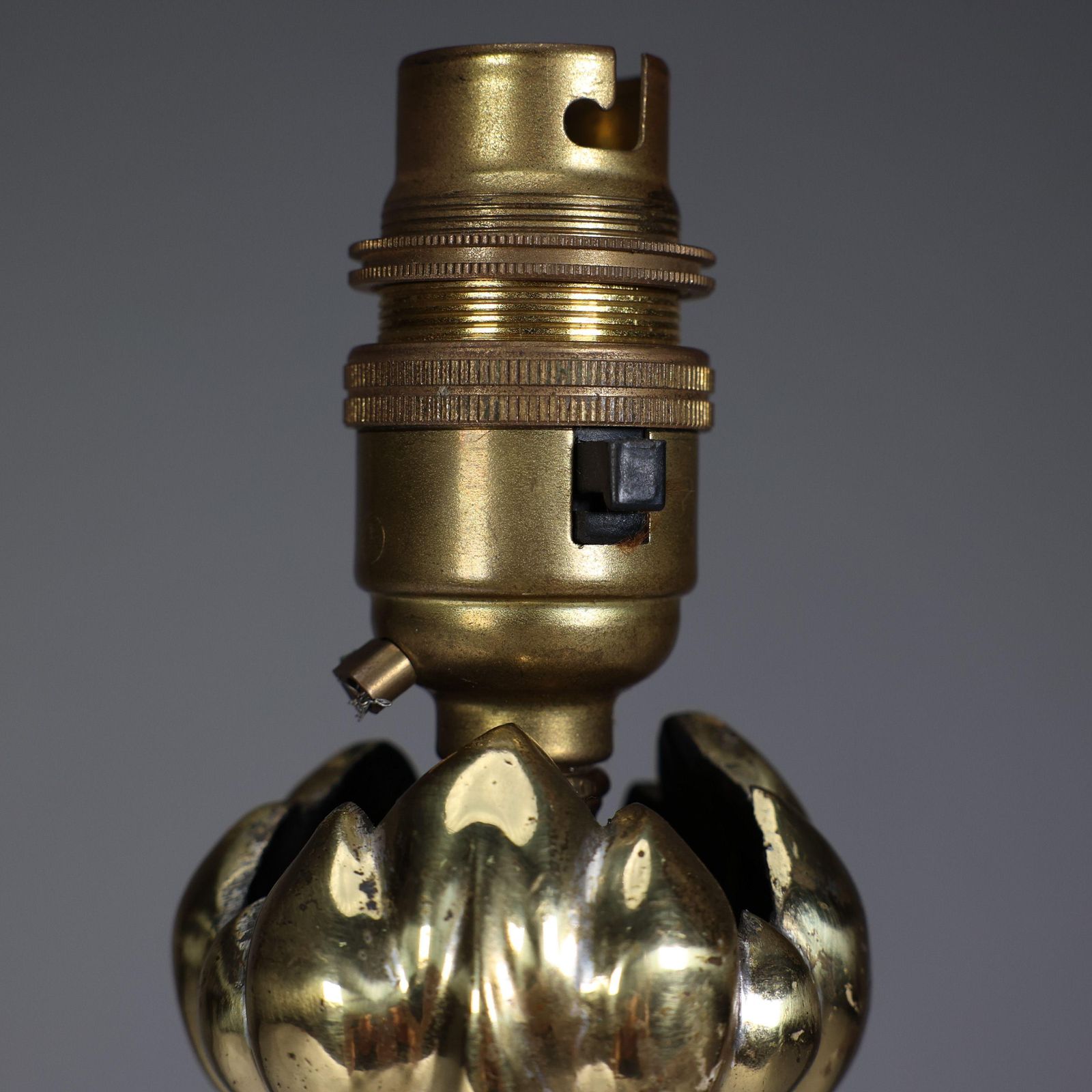 An Arts & Crafts Brass Table Lamp Tulip Shaped With Heart Cut Outs To The Base photo vintage