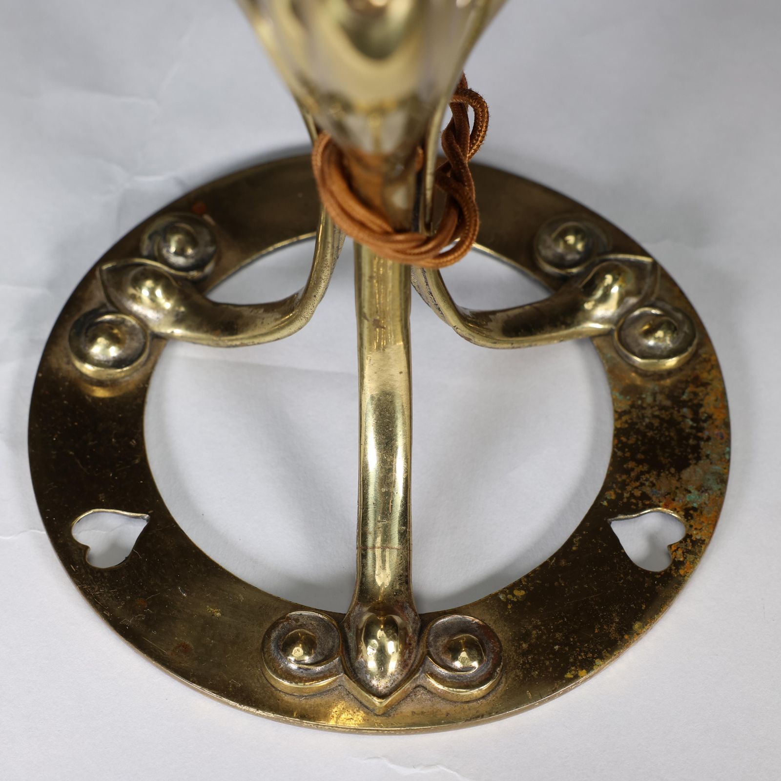 photo buy An Arts & Crafts Brass Table Lamp Tulip Shaped With Heart Cut Outs To The Base