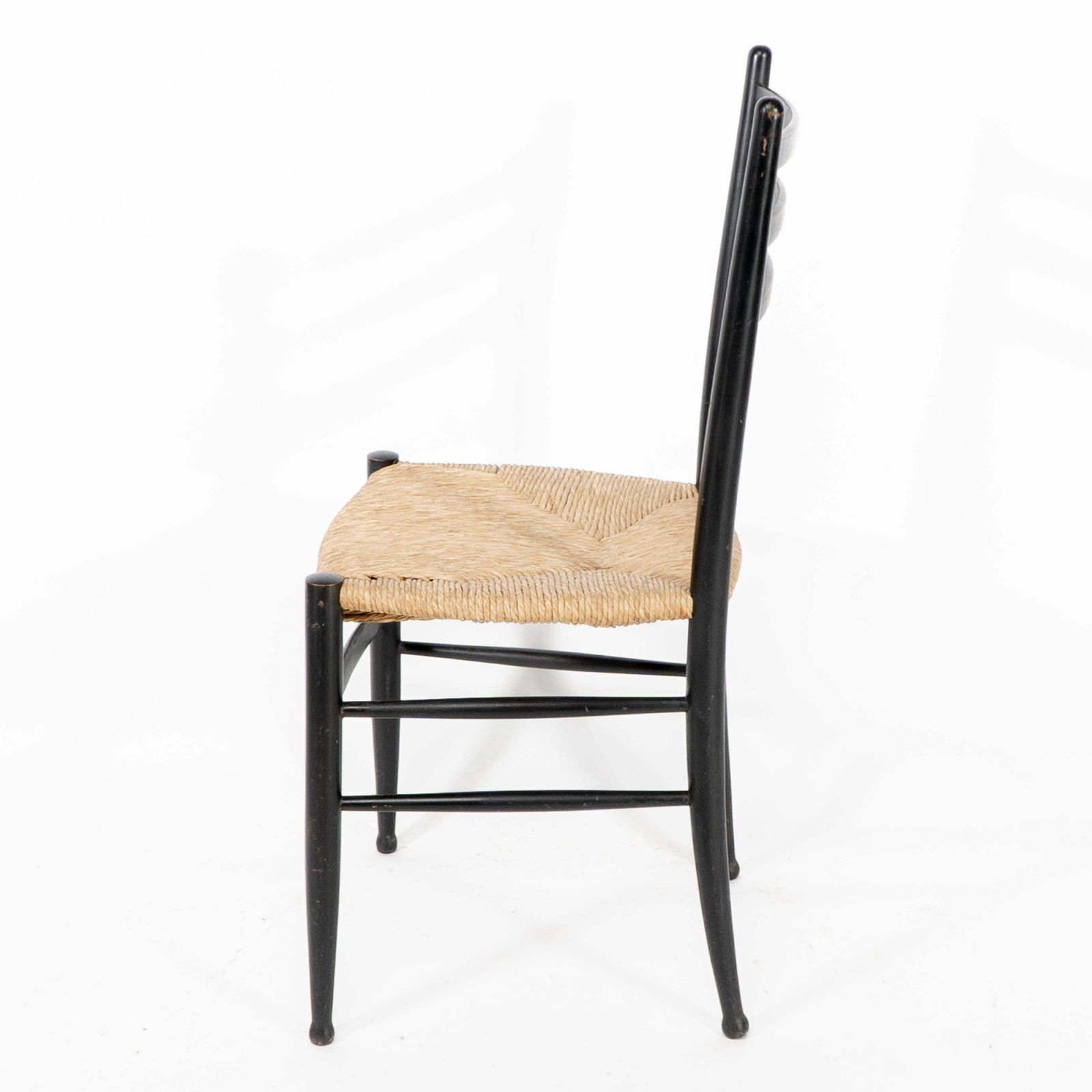 Gio Ponti Style Ebonized Ladder Back Rush Seat Side Or Desk Chair With Ball Feet photo 510.0