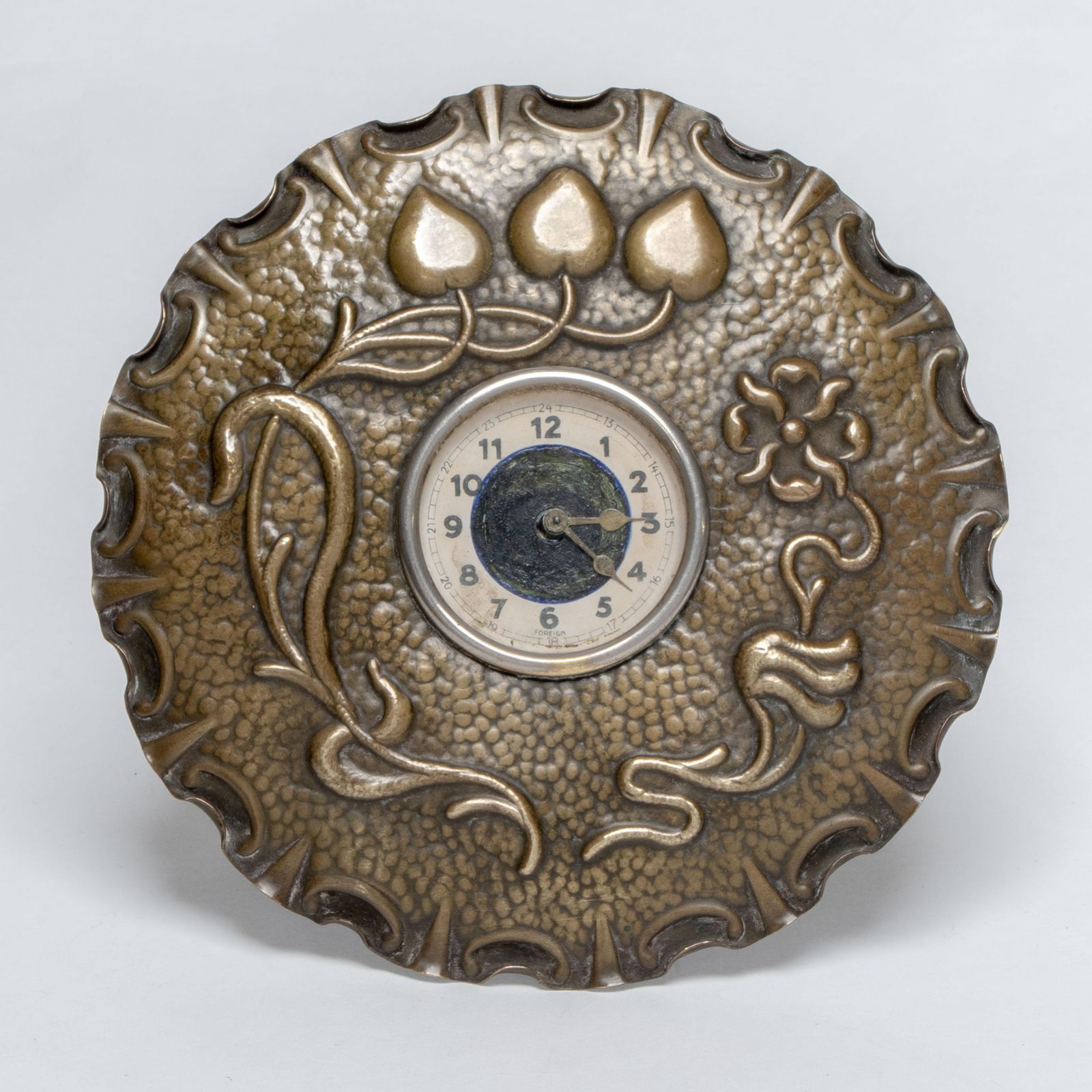A Little Arts & Crafts Copper Table Clock In The Shape Of A Flower Head photo furniture