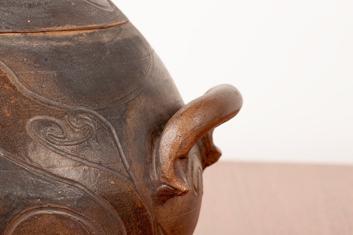 Large Glazed Stoneware Pot With Stylized Decoration By Georges Martin France 1970. photo for sale