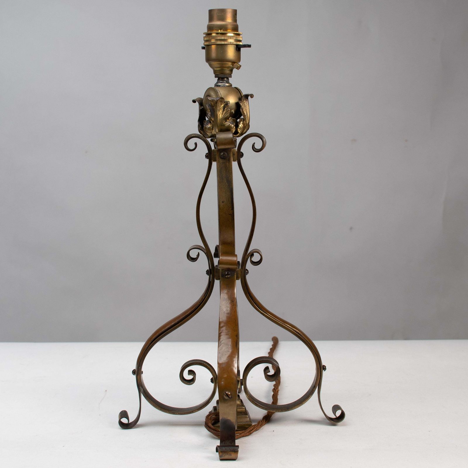 A Pair Of Arts And Crafts Brass Table Lamps Or Post Lamps photo vintage