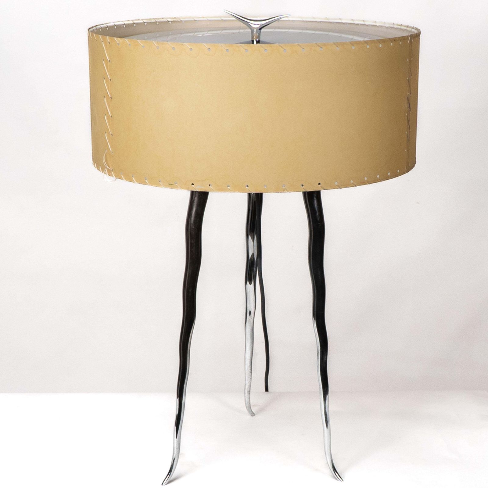 Gerald Thurston In The Style Of. A Mid Century Tripod Polished Steel Table Lamp photo for sale