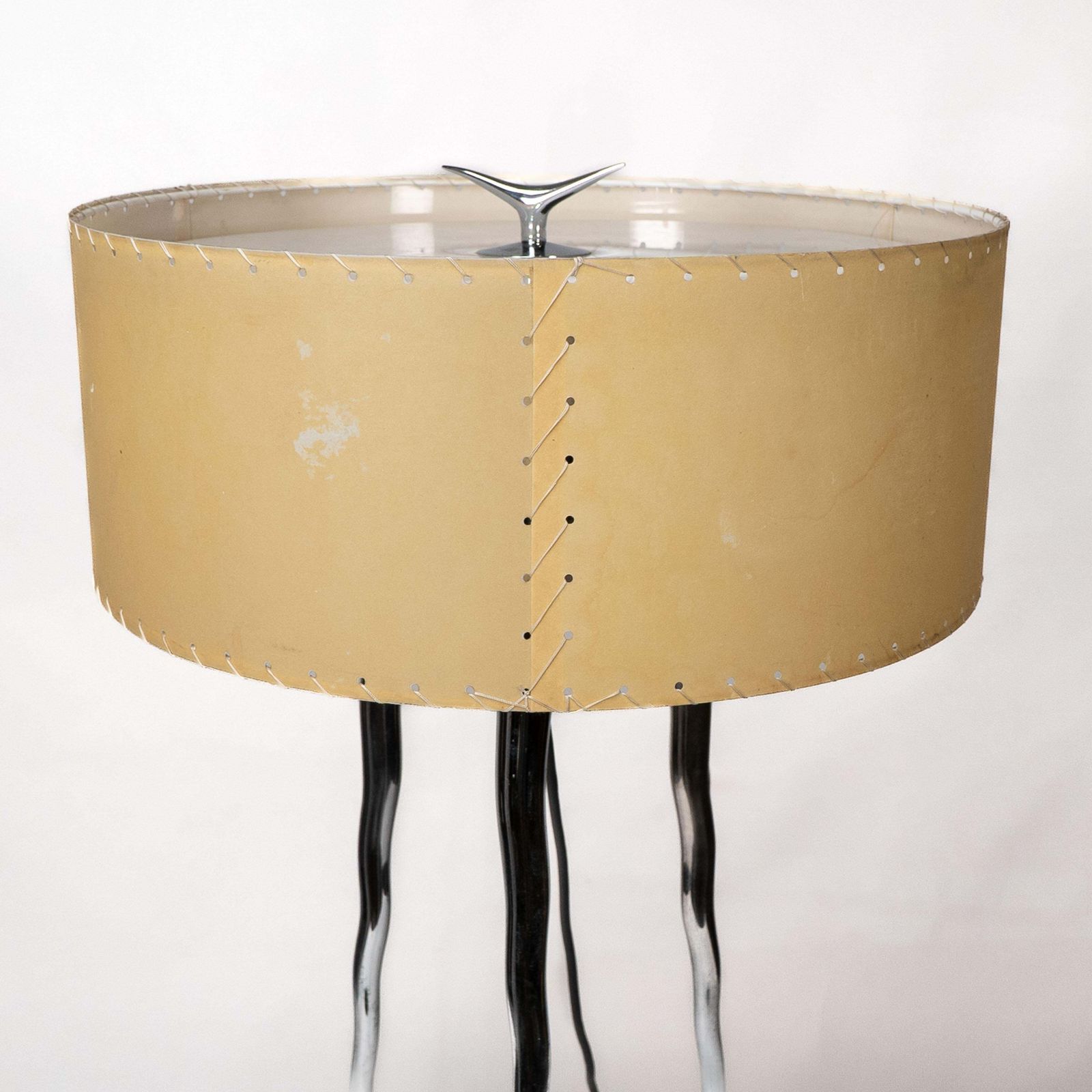 photo for sale Gerald Thurston In The Style Of. A Mid Century Tripod Polished Steel Table Lamp