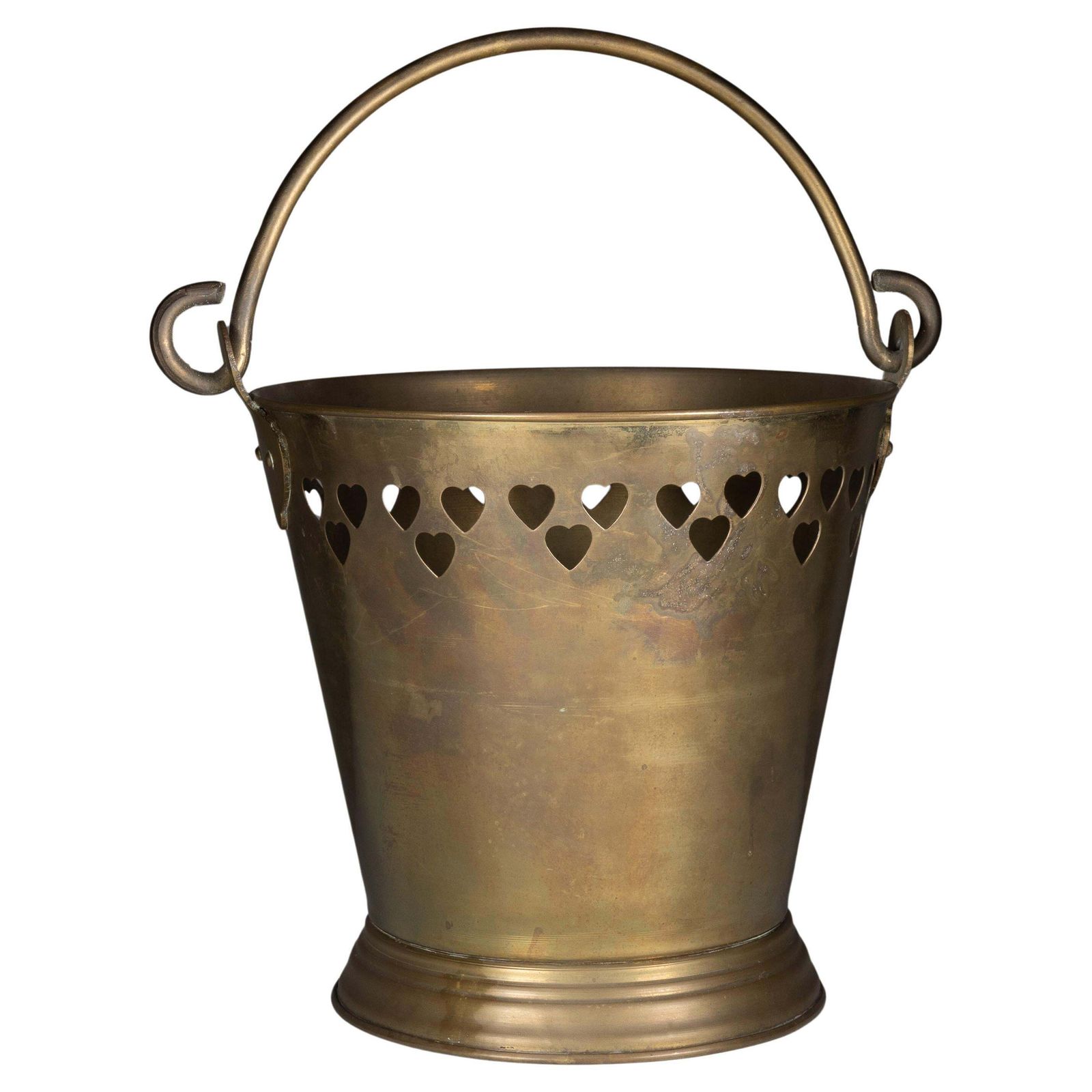 An Arts & Crafts Brass Champagne Bucket With Pierced Voysey Style Heart Decor