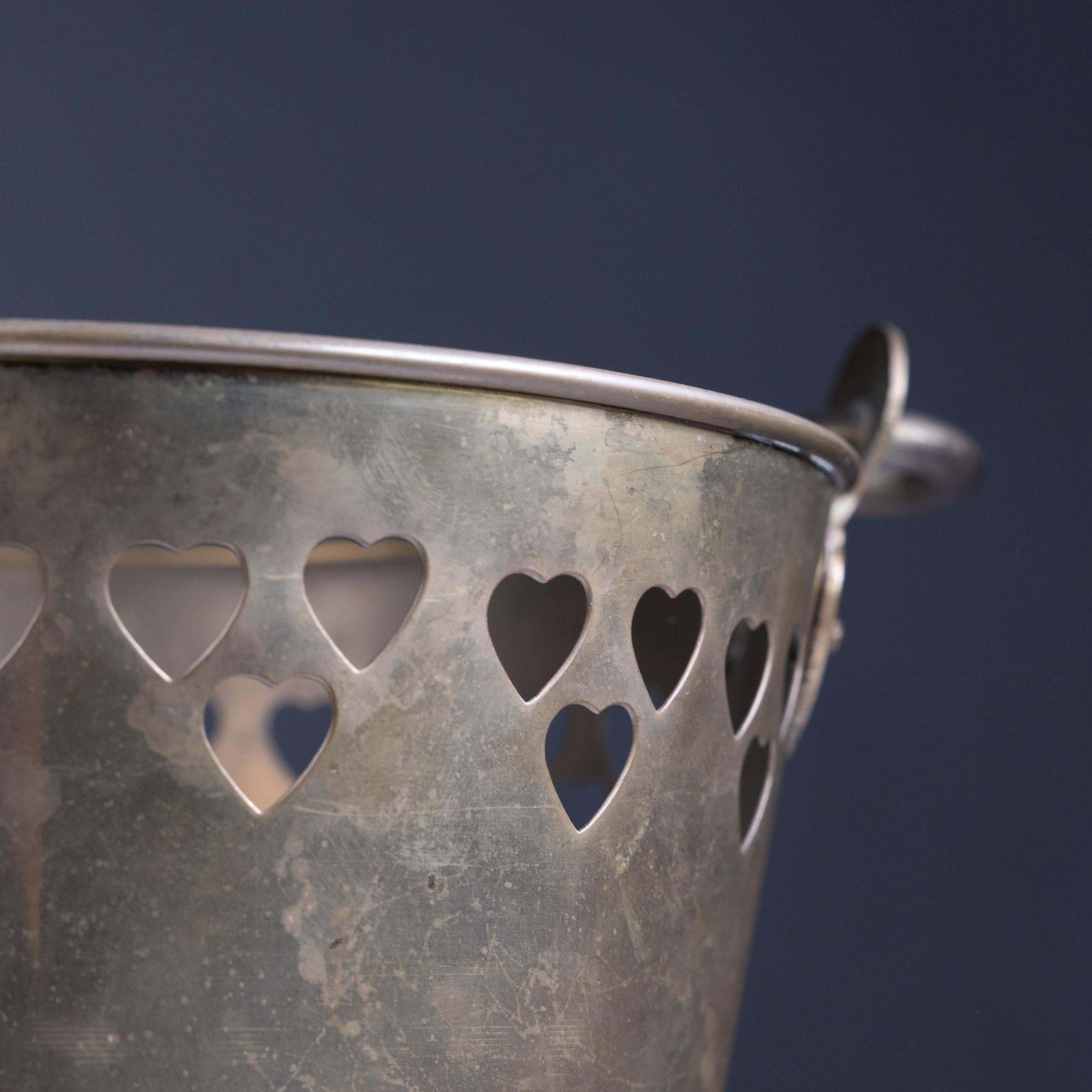 photo for sale An Arts & Crafts Brass Champagne Bucket With Pierced Voysey Style Heart Decor