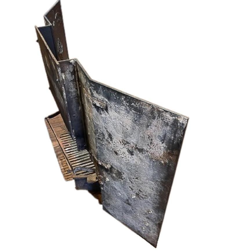 photo vinterior George Jack. Arts & Crafts Cast Iron Plated Copper & Cipollino Marble Fireplace