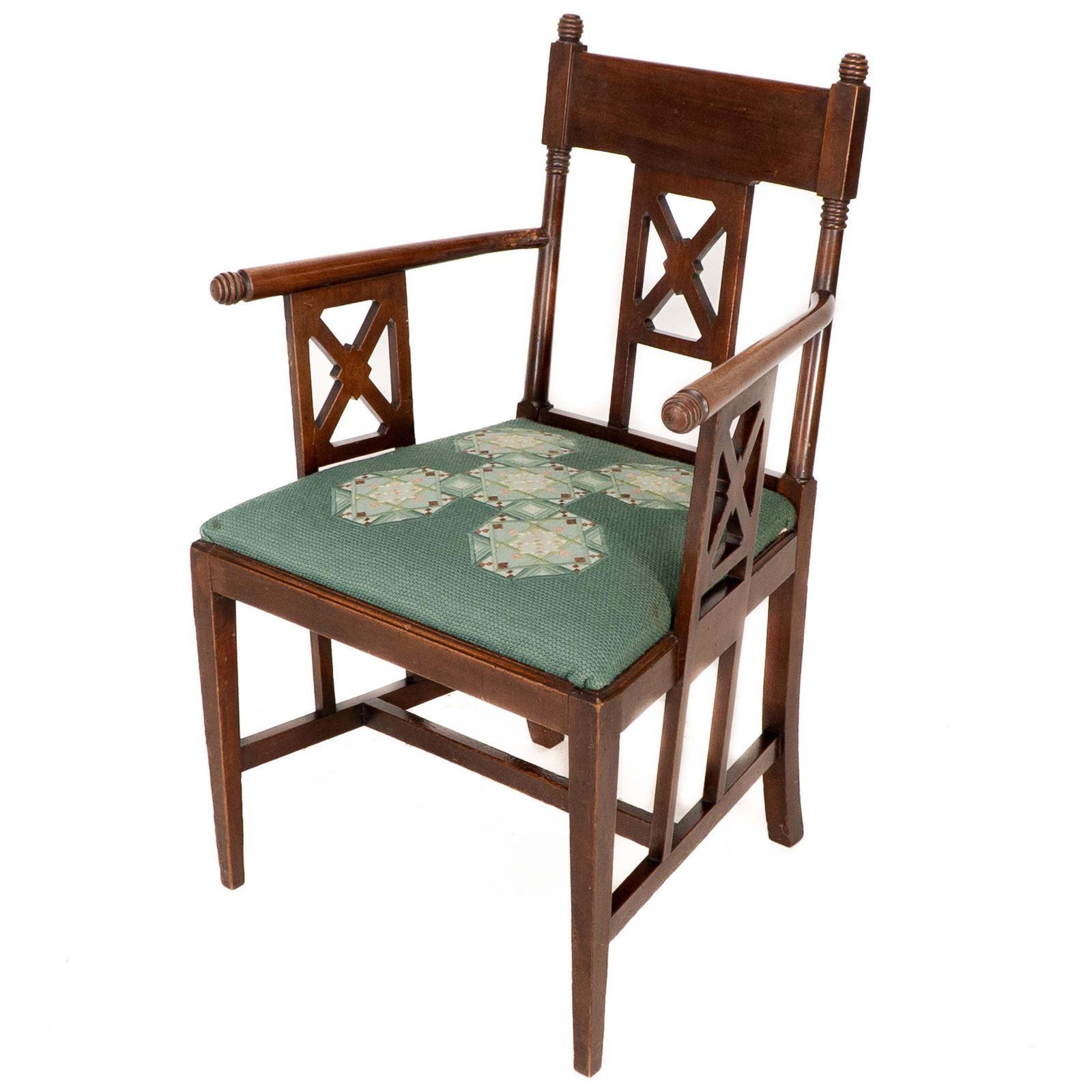 William Birch. An Aesthetic Movement Walnut Armchair With Turned Ball Finials photo for sale