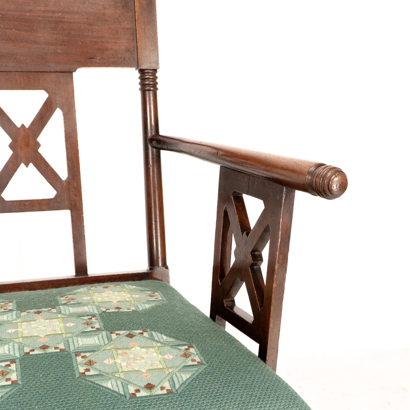 photo for sale William Birch. An Aesthetic Movement Walnut Armchair With Turned Ball Finials