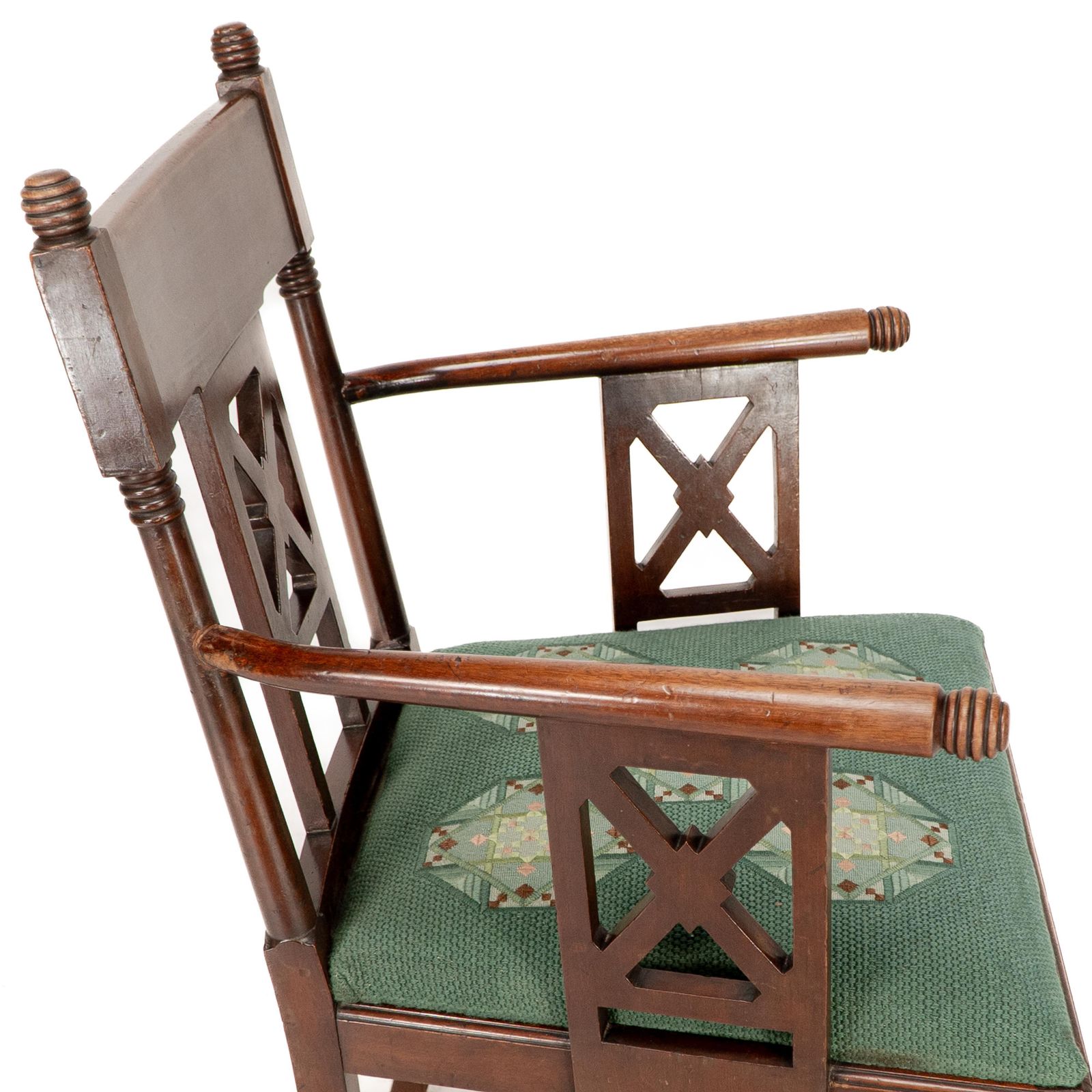 Furniture William Birch. An Aesthetic Movement Walnut Armchair With Turned Ball Finials photo