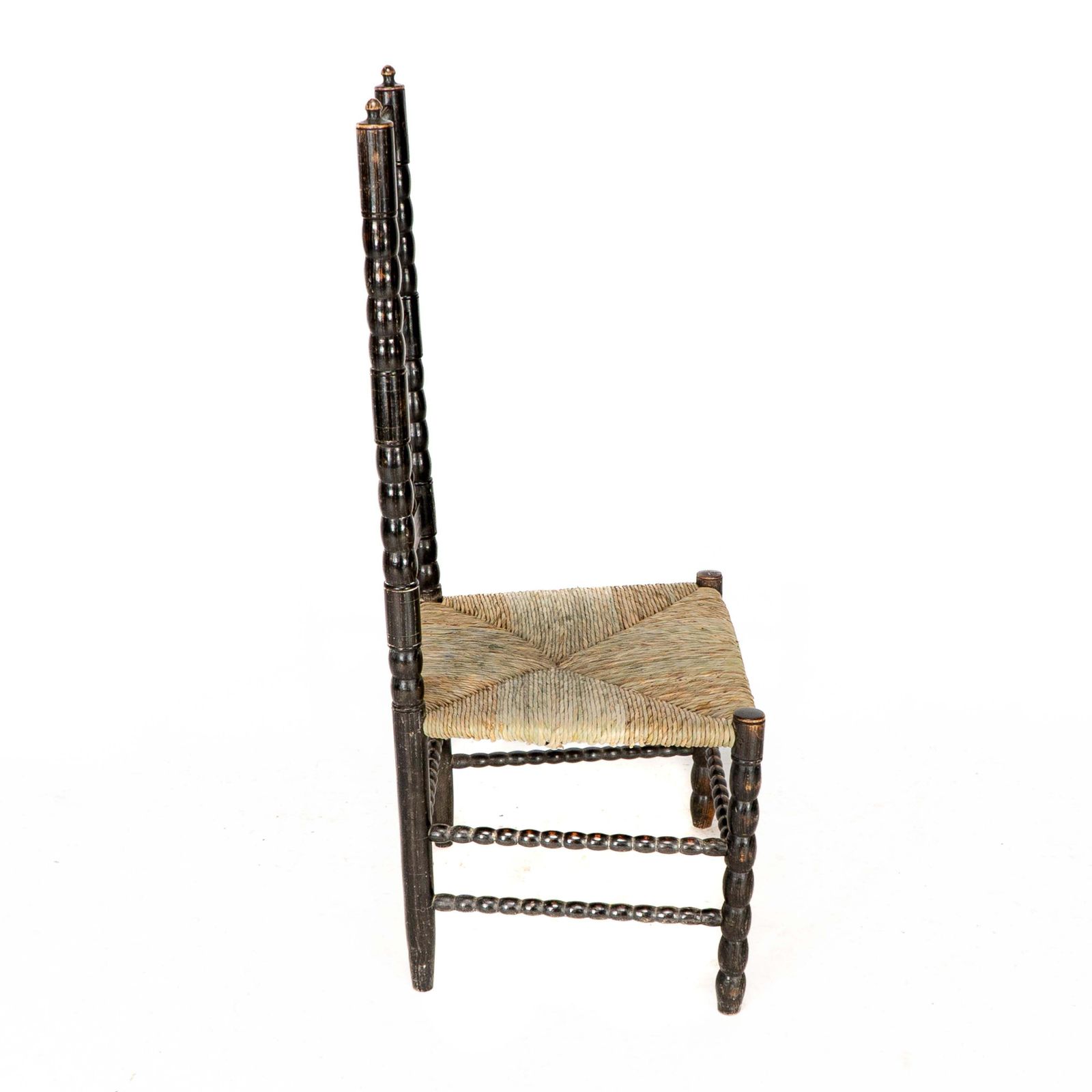 Ernest Gimson. A Rare Cotswold School Ebonised Bobbin Turned Rush Seat Low Chair photo Furniture