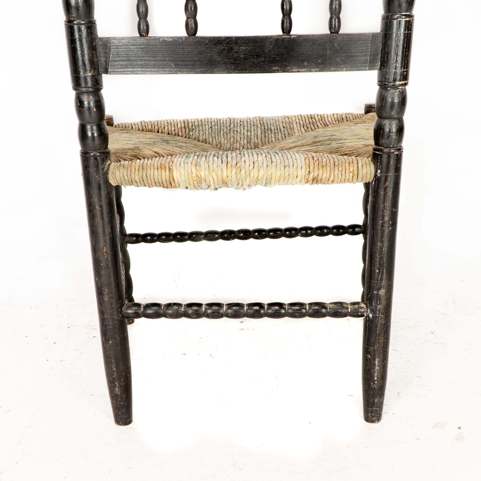 photo buy Ernest Gimson. A Rare Cotswold School Ebonised Bobbin Turned Rush Seat Low Chair