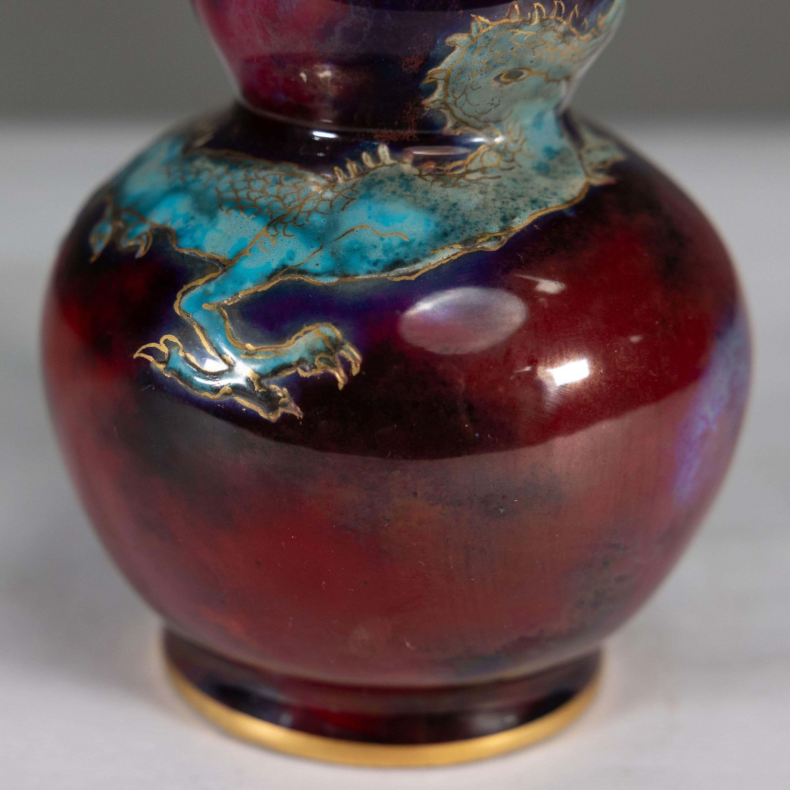 1836.0 Bernard Moore. A Red Flambe Vase Decorated With A Dragon In The Japanese Style. photo