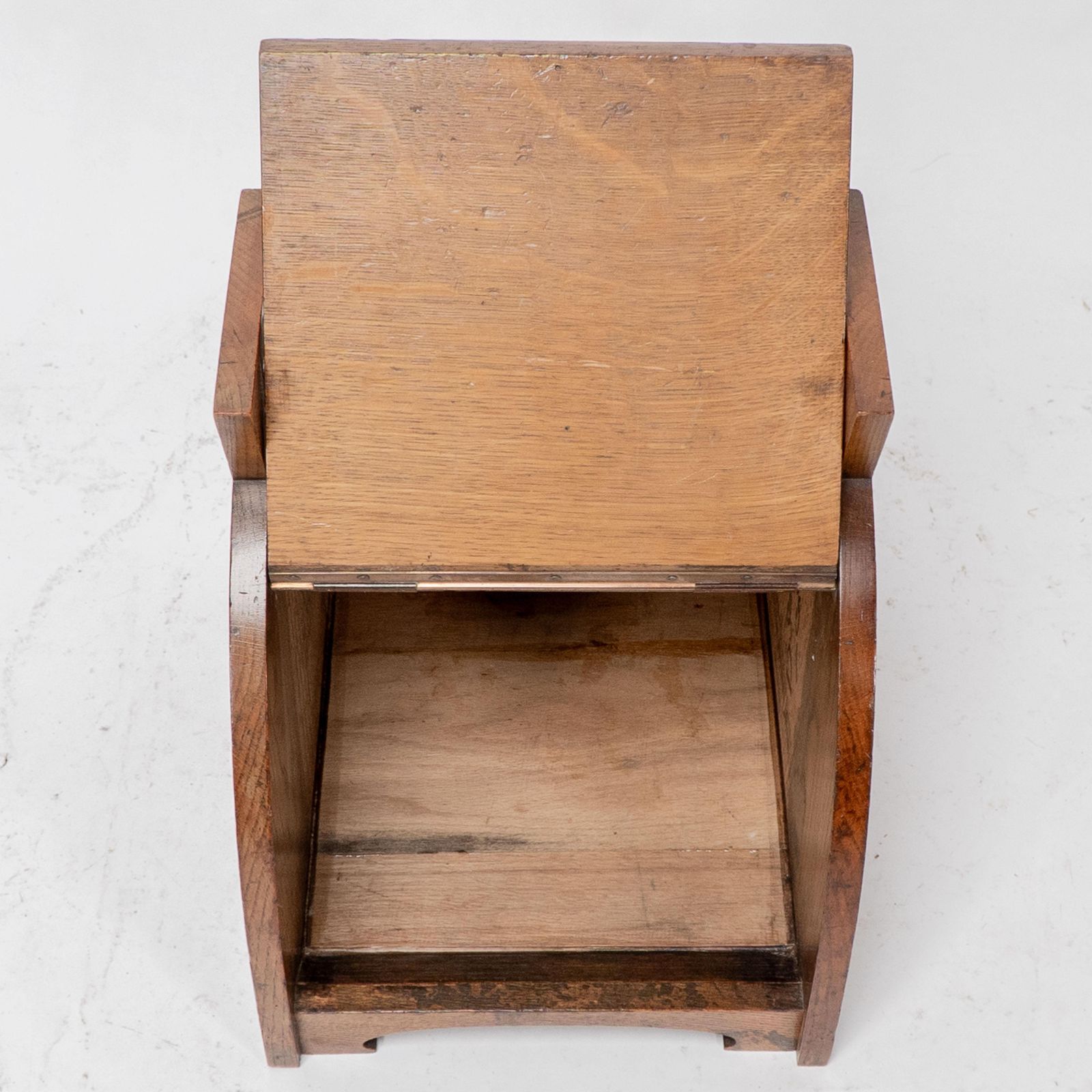 W J Neatby Attri. An Arts & Crafts Oak Coal Box With Stylized Carrying Handles photo vintage