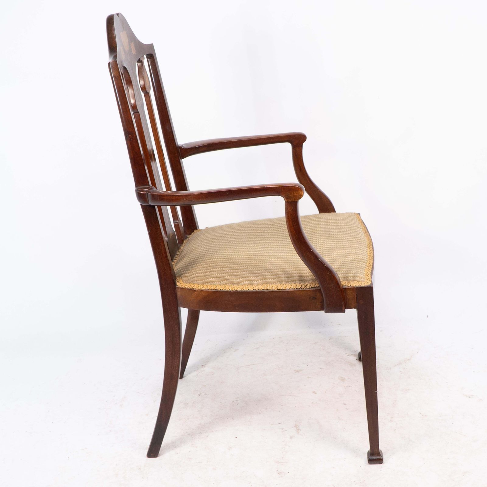 Liberty & Co. Arts & Crafts Mahogany Armchair With Fruitwood Floral Inlaid Decor photo 2243.0