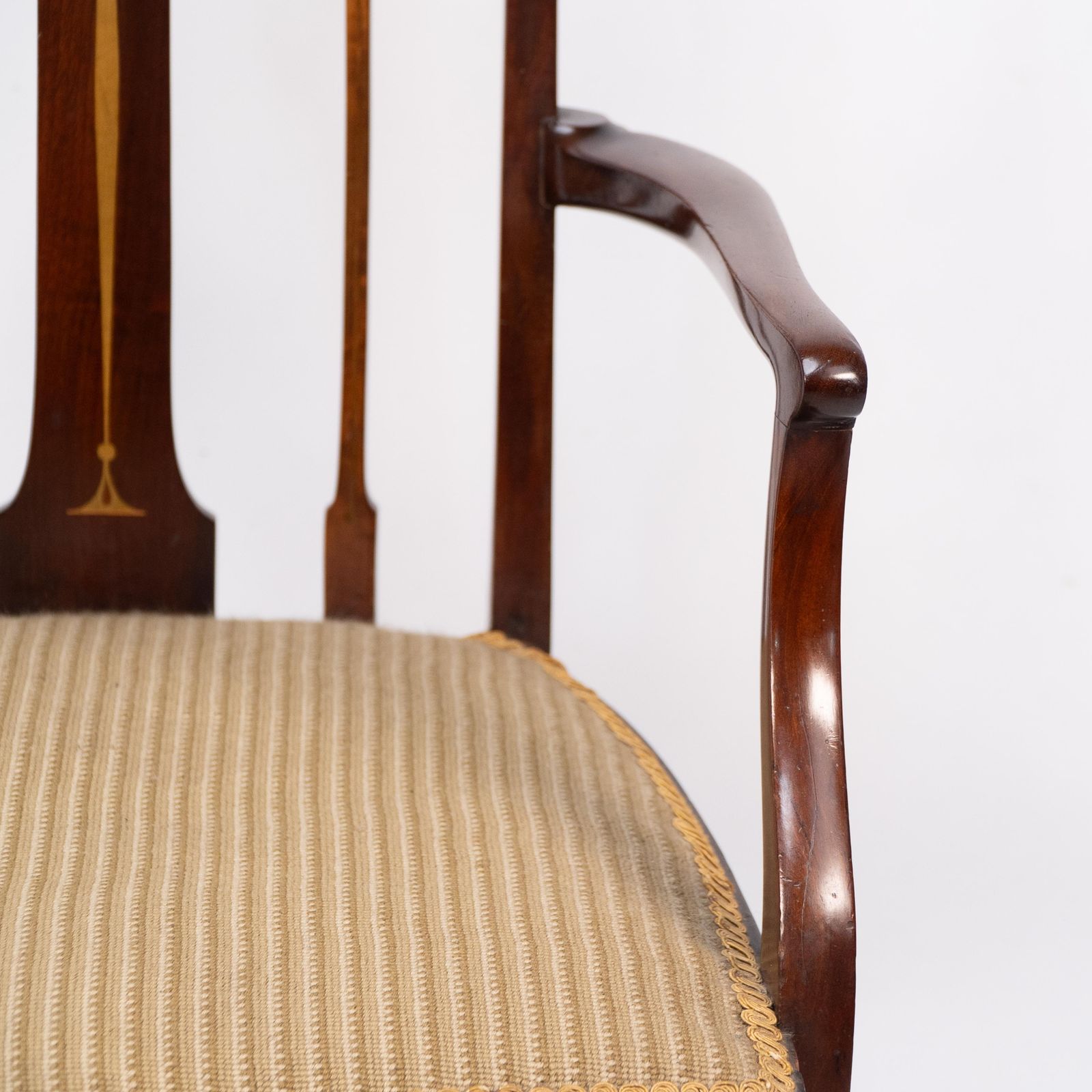 Liberty & Co. Arts & Crafts Mahogany Armchair With Fruitwood Floral Inlaid Decor photo vintage