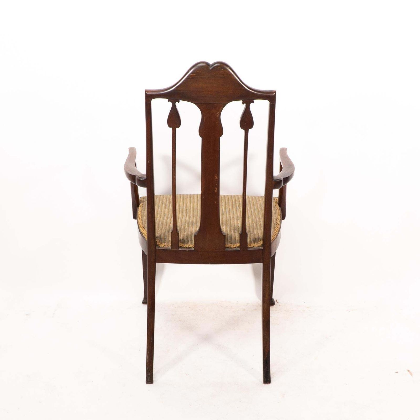 photo vinterior Liberty & Co. Arts & Crafts Mahogany Armchair With Fruitwood Floral Inlaid Decor