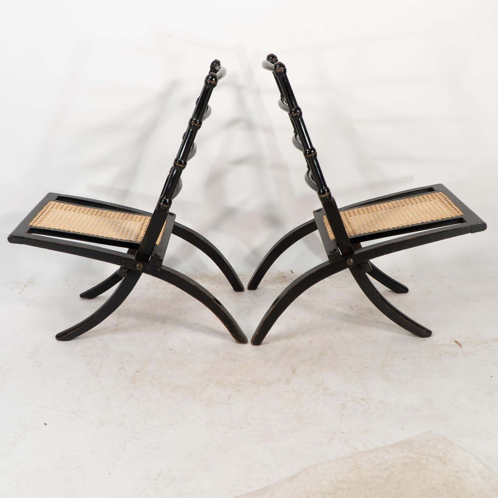 Godwin Style. Pair Of Aesthetic Movement Ebonized Folding Chair W. New Cane Seat photo Furniture