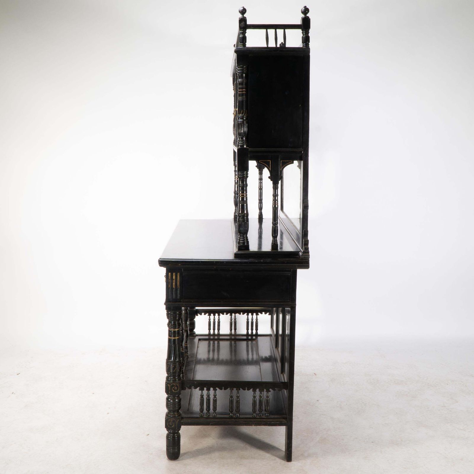 Gillows. A Fine Aesthetic Movement Side Cabinet With Hand Painted Floral Panels photo vinterior