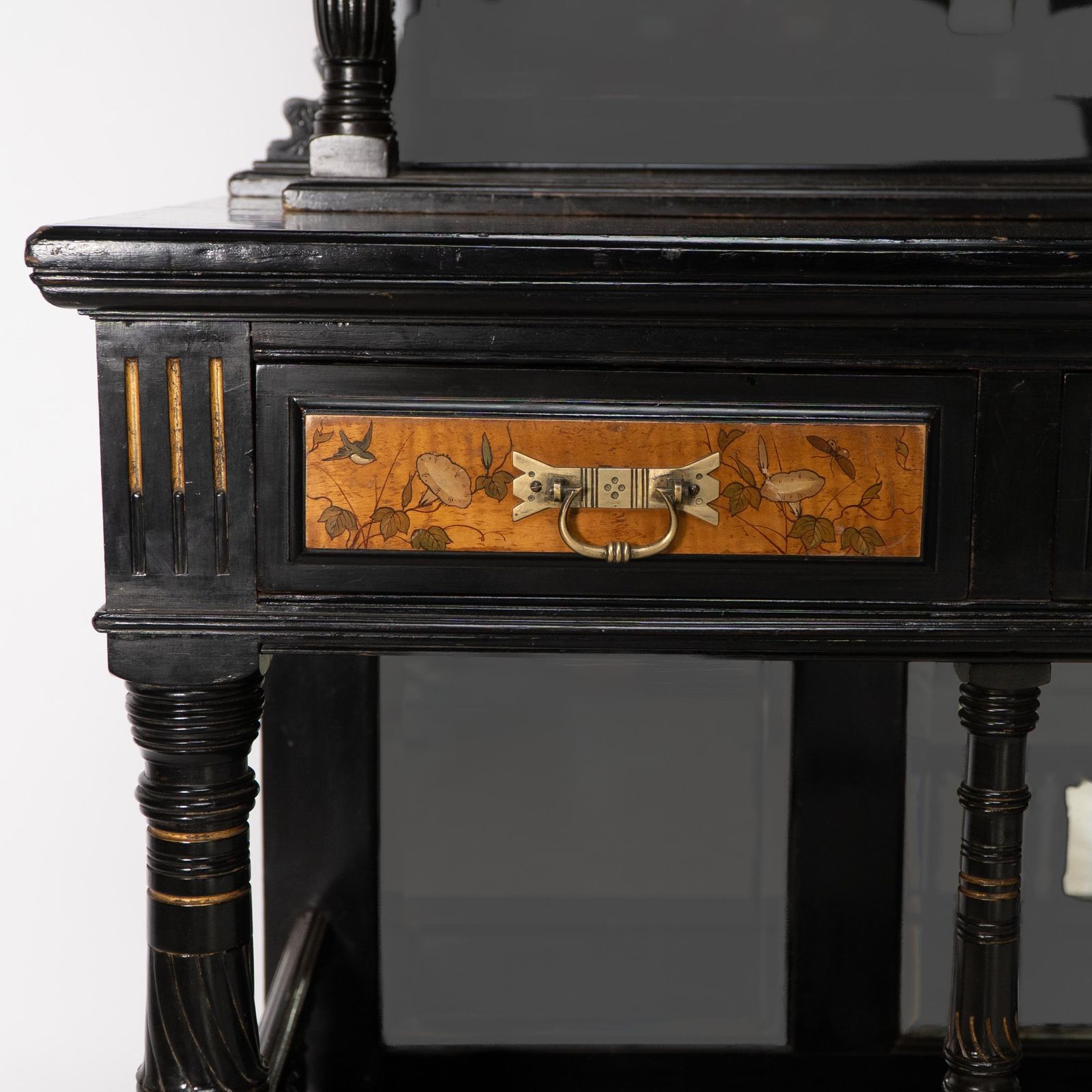 4589.0 Gillows. A Fine Aesthetic Movement Side Cabinet With Hand Painted Floral Panels photo