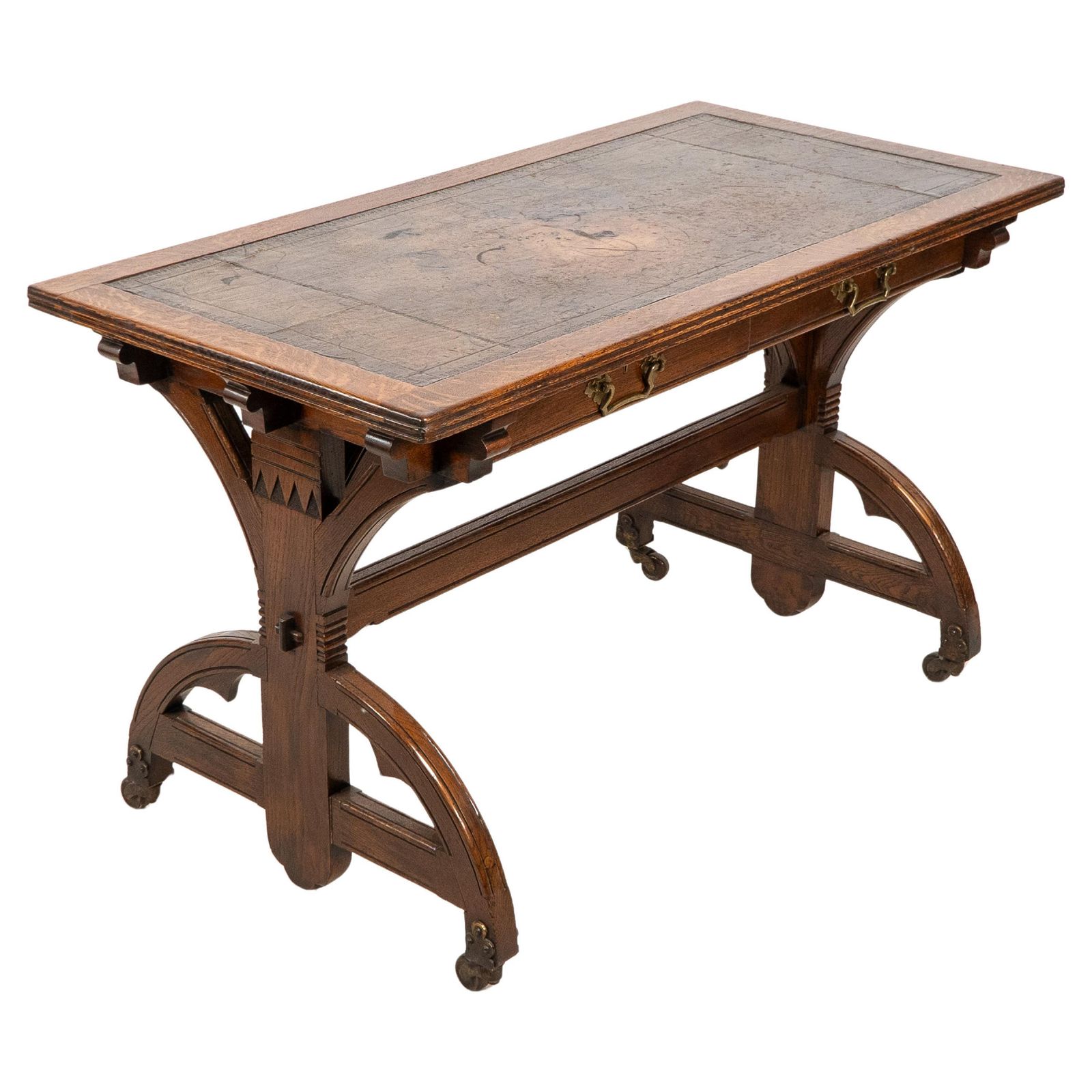 Bruce Talbert Attributed For Cox & Sons. A Good Period Gothic Revival Oak Desk