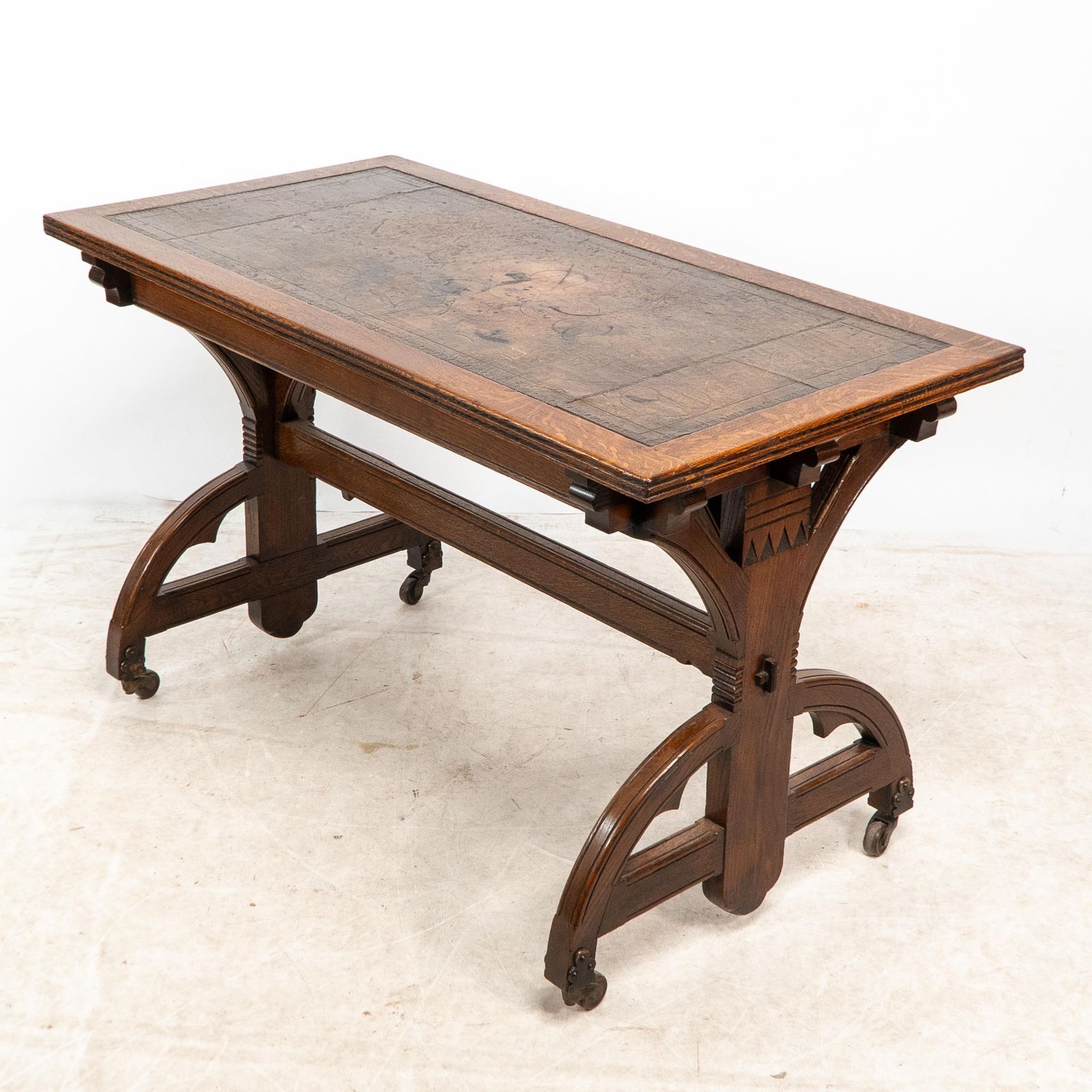 Bruce Talbert Attributed For Cox & Sons. A Good Period Gothic Revival Oak Desk photo vinterior