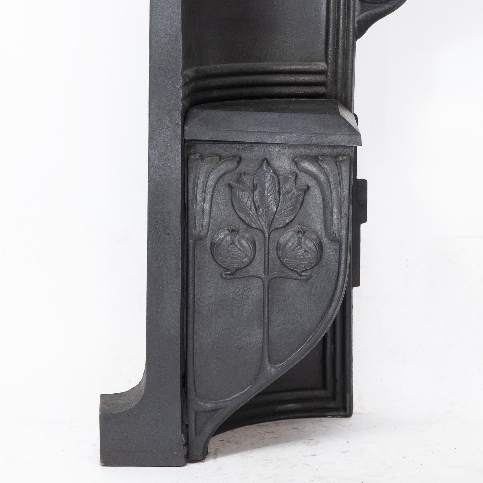 2855.0 Arts & Crafts Cast Iron Fireplace With Curved Sides & Stylized Floral Decoration photo