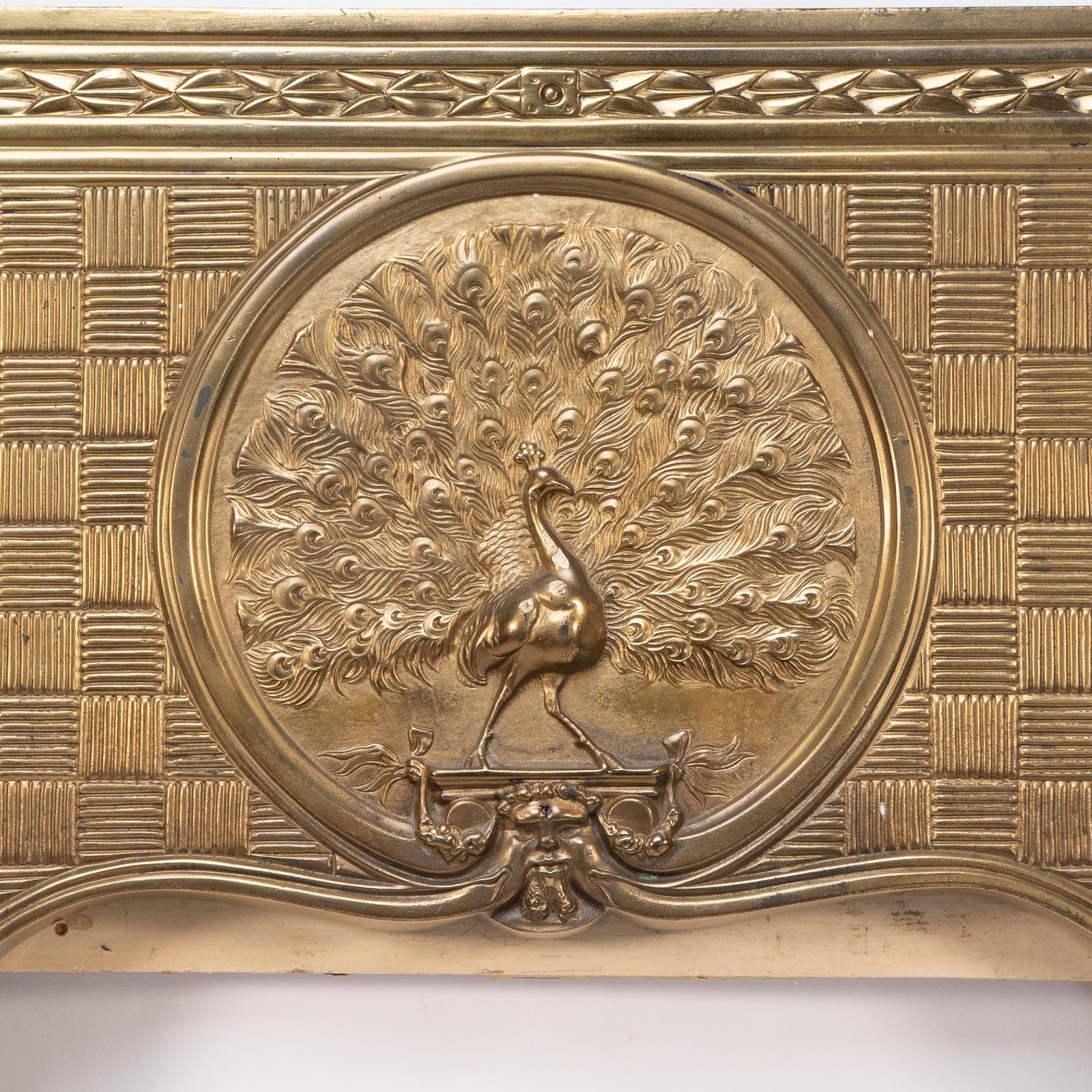 T. Elsley Attri. Aesthetic Movement Brass Fire Insert W. Upper Central Peacock photo Home Fixtures