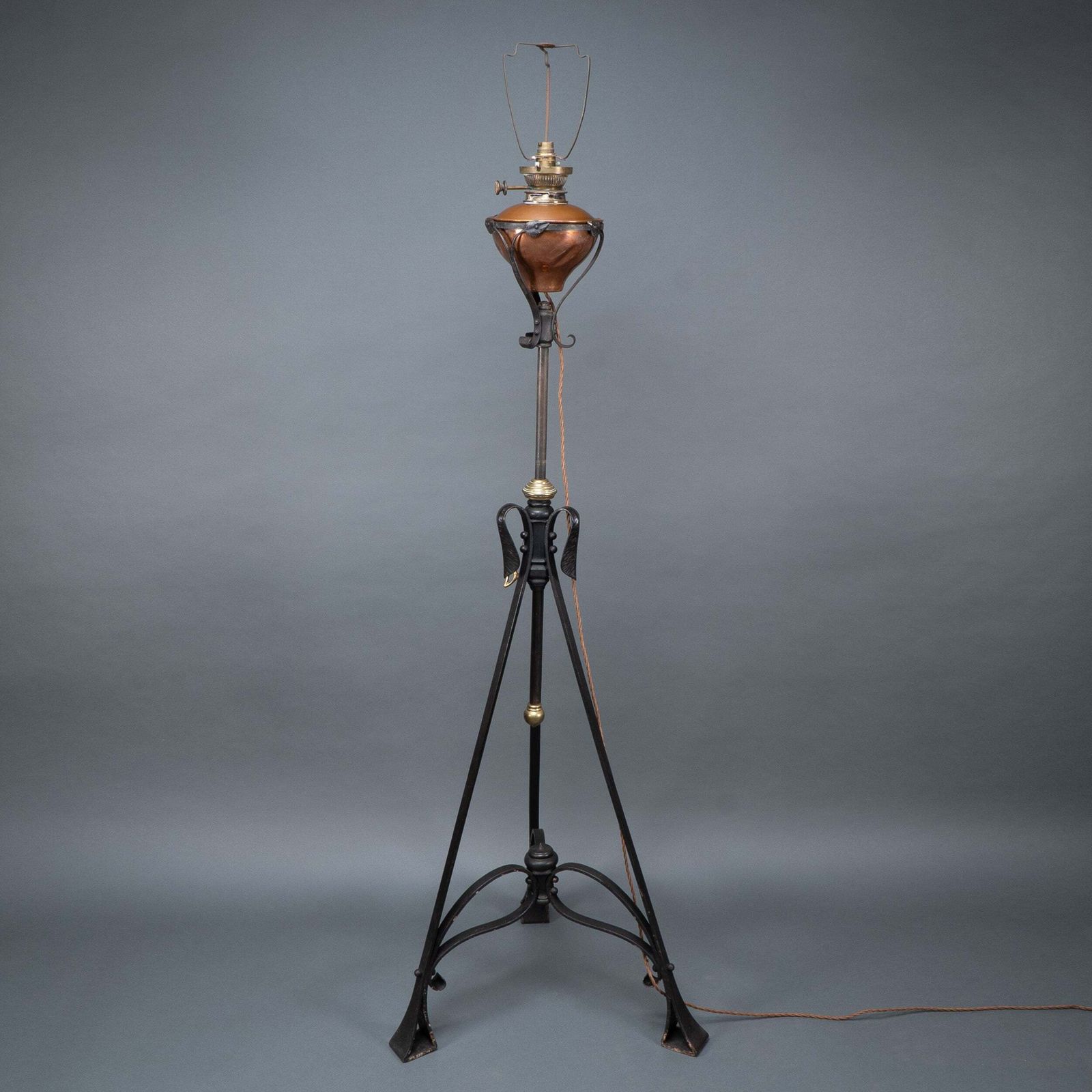 Was Benson. An Extremely Rare Arts & Crafts Iron Telescopic Standard Floor Lamp