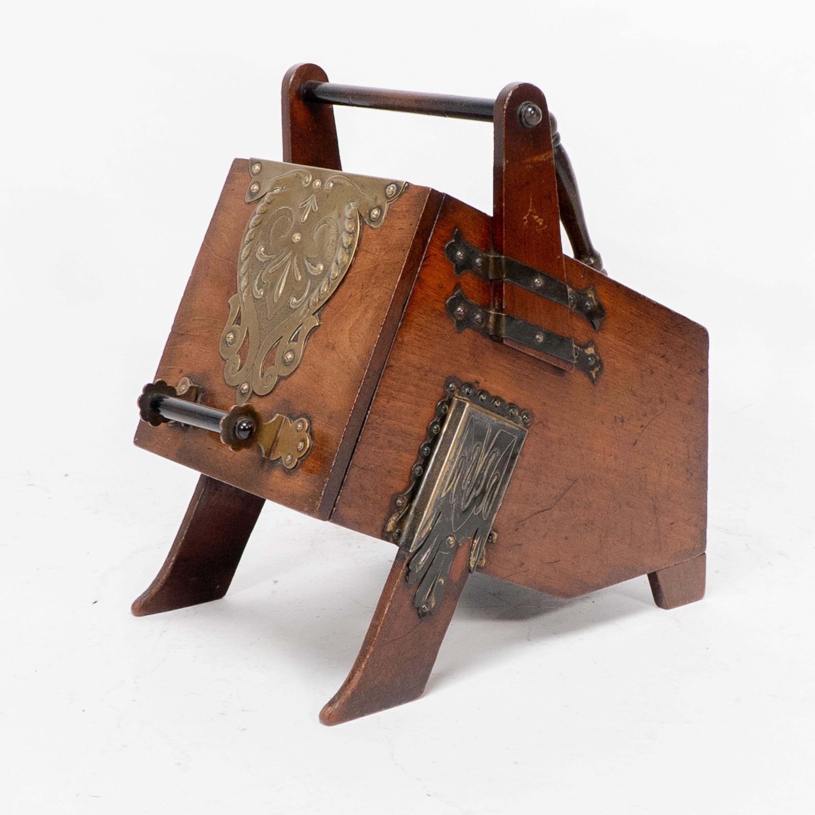 DR C Dresser. An Aesthetic Movement Walnut Coal Box With Stylized Brass Panels photo for sale
