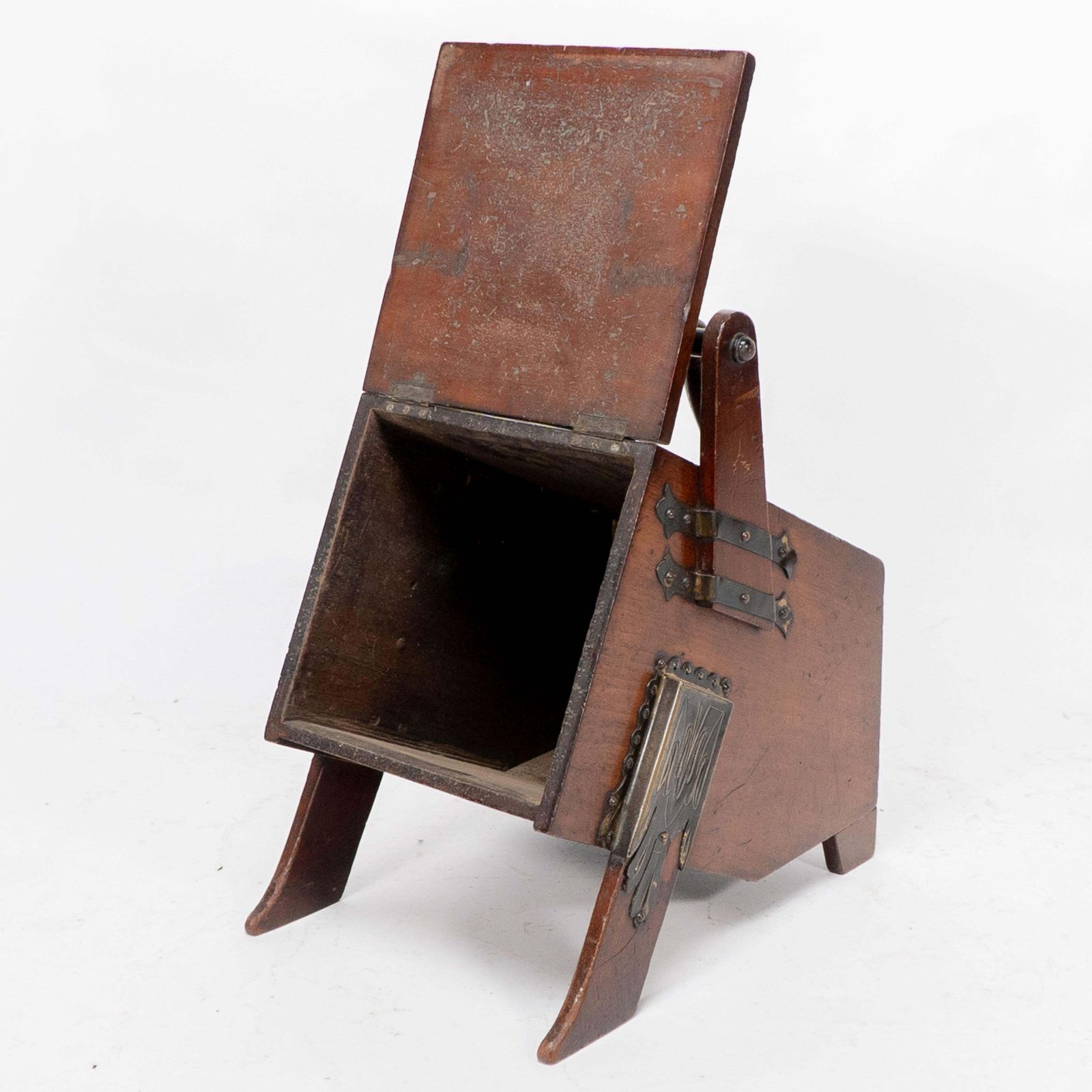 DR C Dresser. An Aesthetic Movement Walnut Coal Box With Stylized Brass Panels photo vinterior