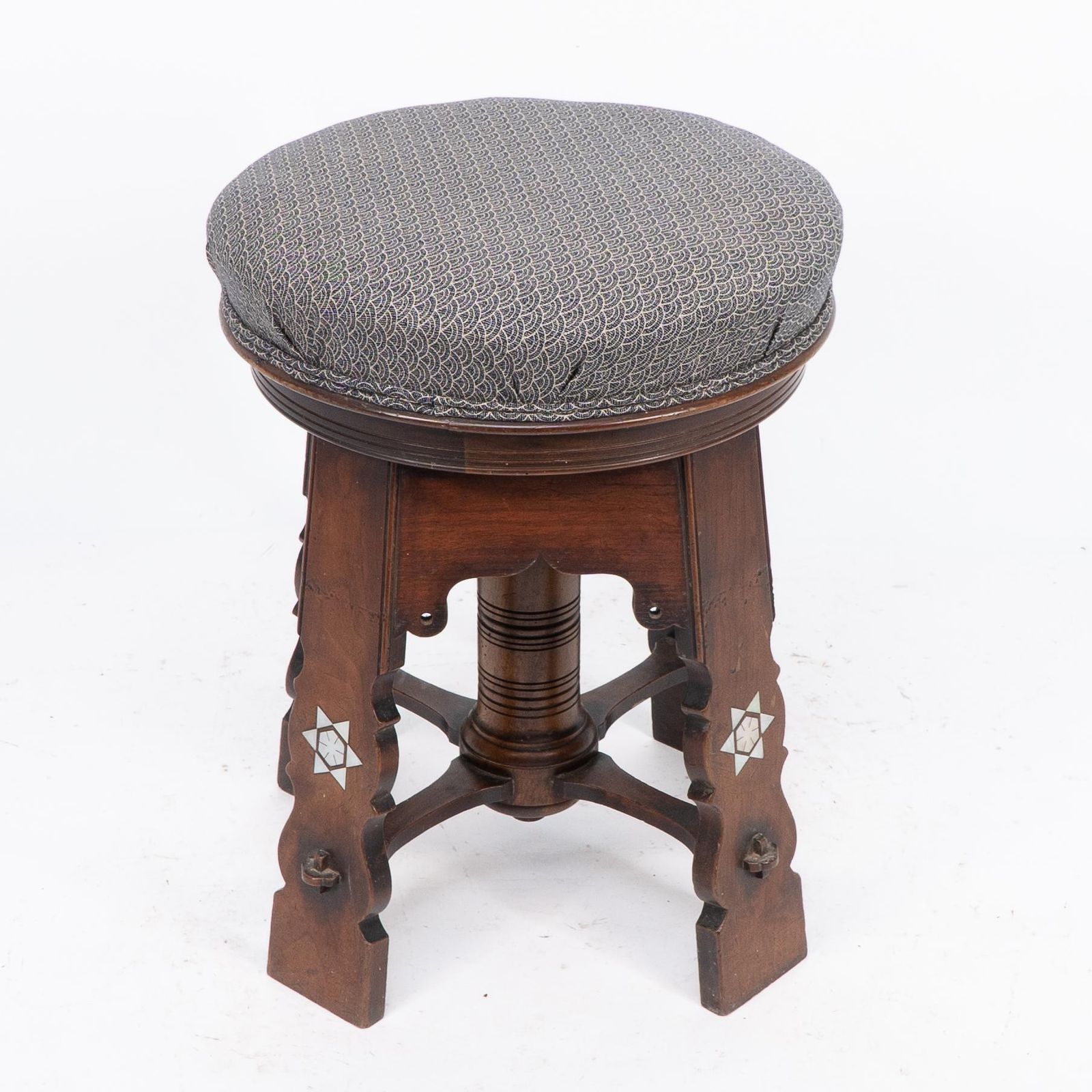 Liberty And Co Attri. A Rare Moorish Walnut Revolving Stool With Moorish Arches photo 3060.0