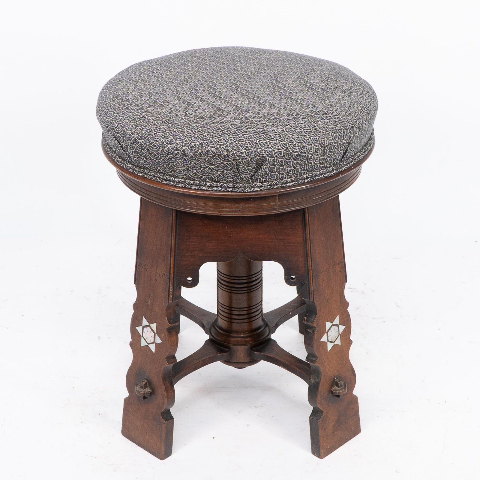 Liberty And Co Attri. A Rare Moorish Walnut Revolving Stool With Moorish Arches photo buy