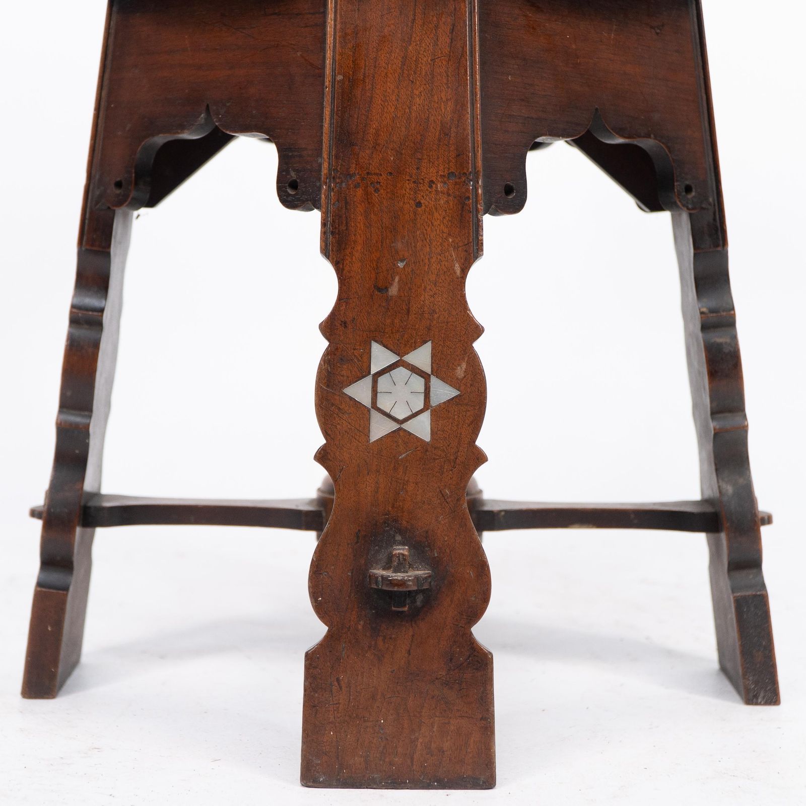 photo vintage Liberty And Co Attri. A Rare Moorish Walnut Revolving Stool With Moorish Arches