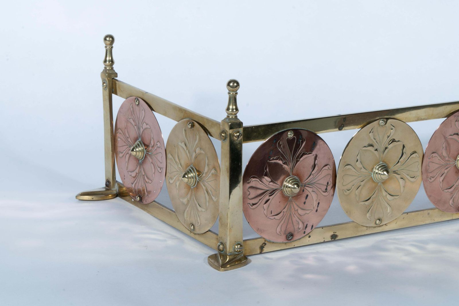 W A S Benson & Heywood Sumner. A Rare Arts & Crafts Brass & Copper Fire Fender. photo for sale