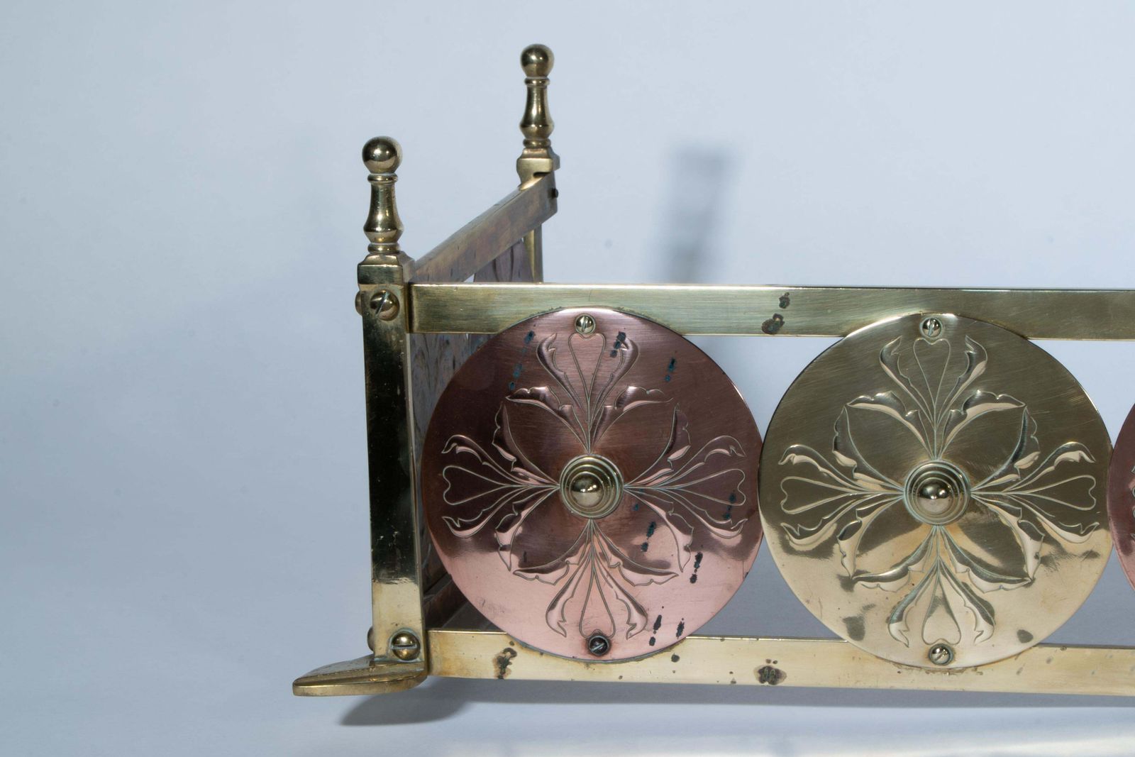 W A S Benson & Heywood Sumner. A Rare Arts & Crafts Brass & Copper Fire Fender. photo Home Fixtures