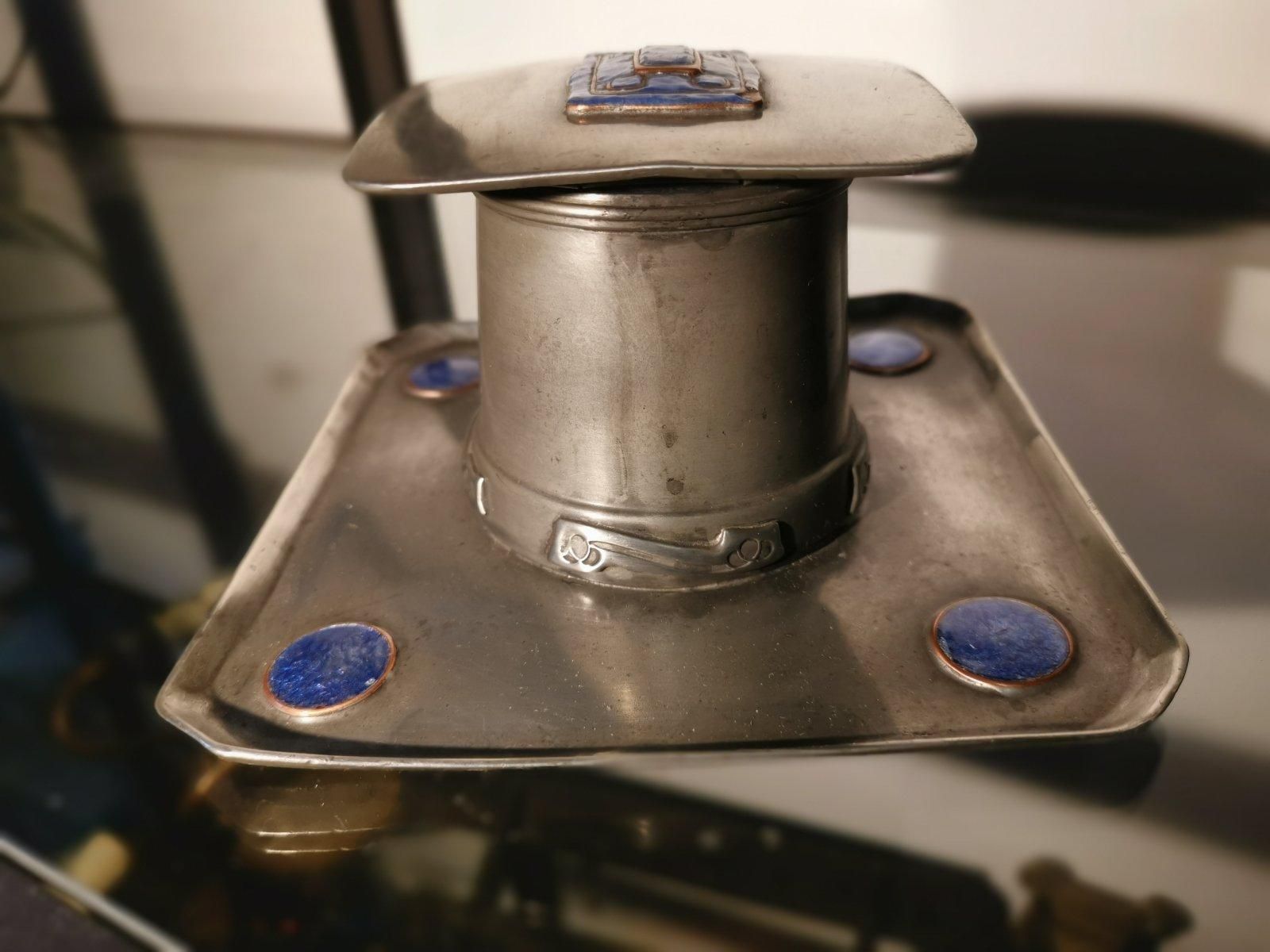 Liberty & Co. An Arts & Crafts Pewter Inkwell With Violet Enamel Decoration. photo Home Decor