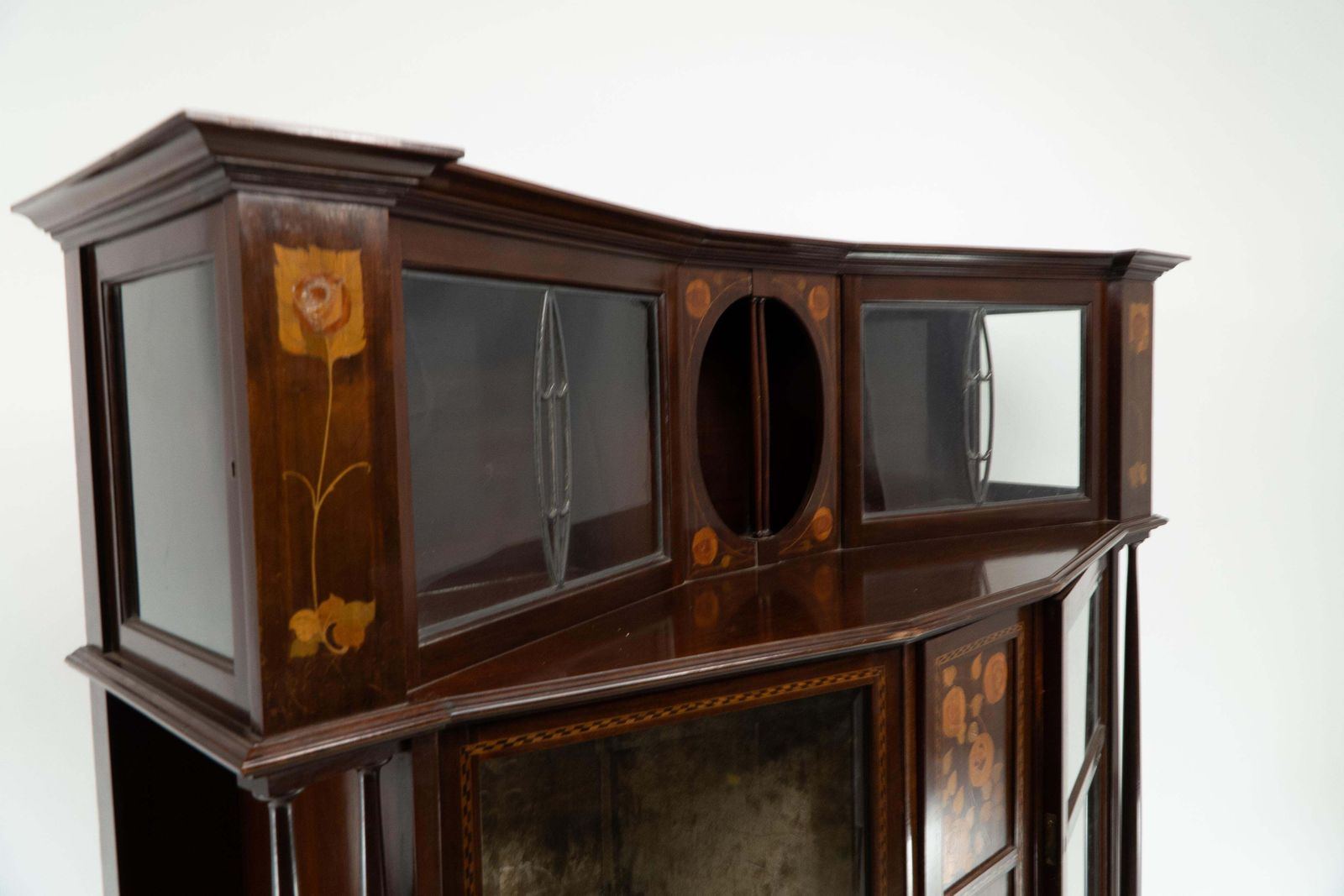 E. Goodall Manchester An English Arts & Crafts Display Cabinet With Floral Inlay photo vintage