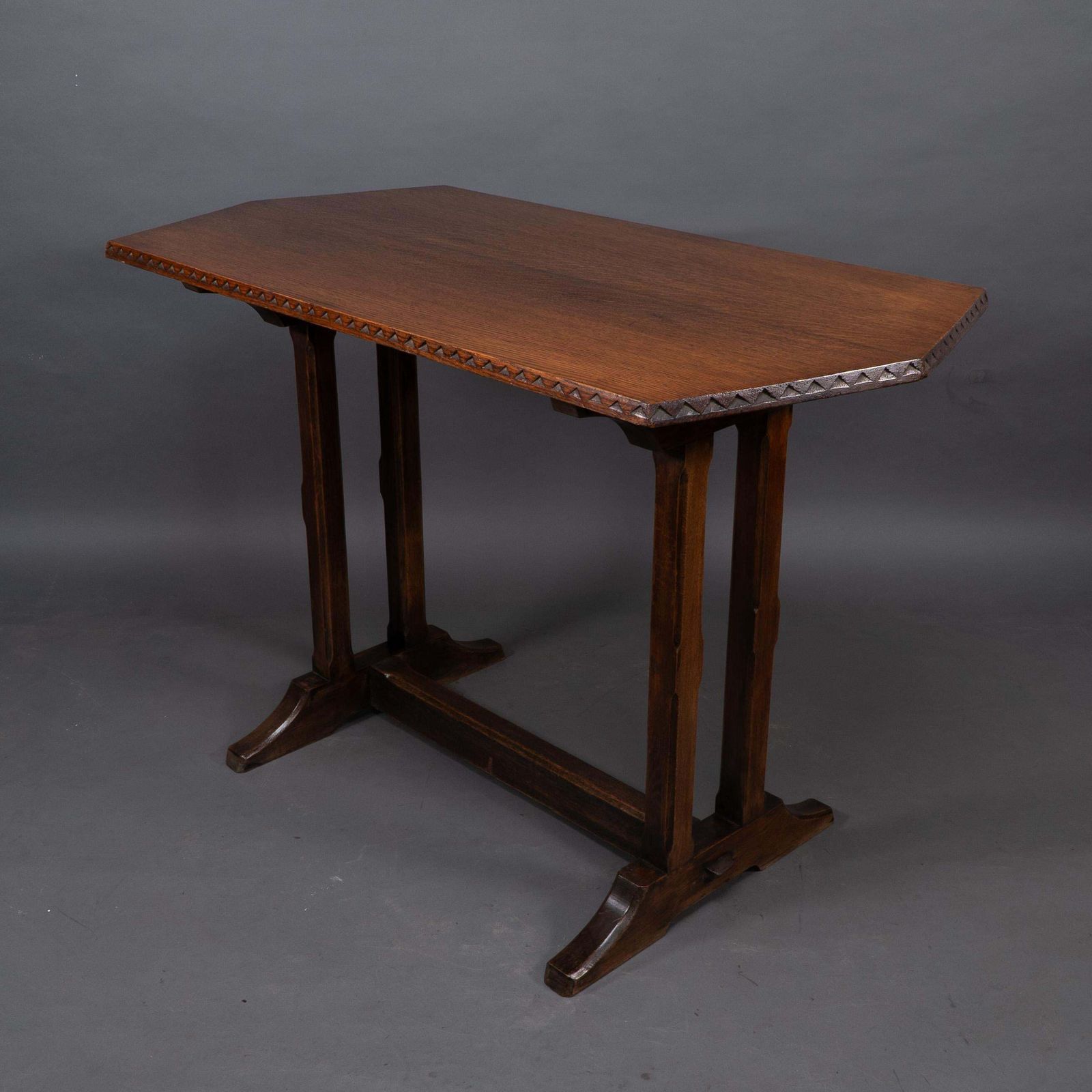 Cotswold Style Oak Refectory Dining Or Library Table With Carved Chevron Details photo for sale