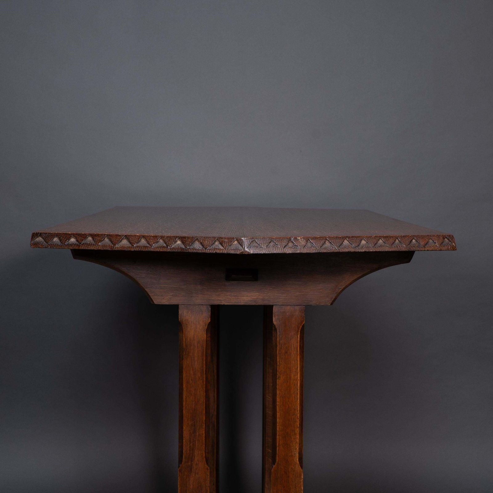 Cotswold Style Oak Refectory Dining Or Library Table With Carved Chevron Details photo vintage